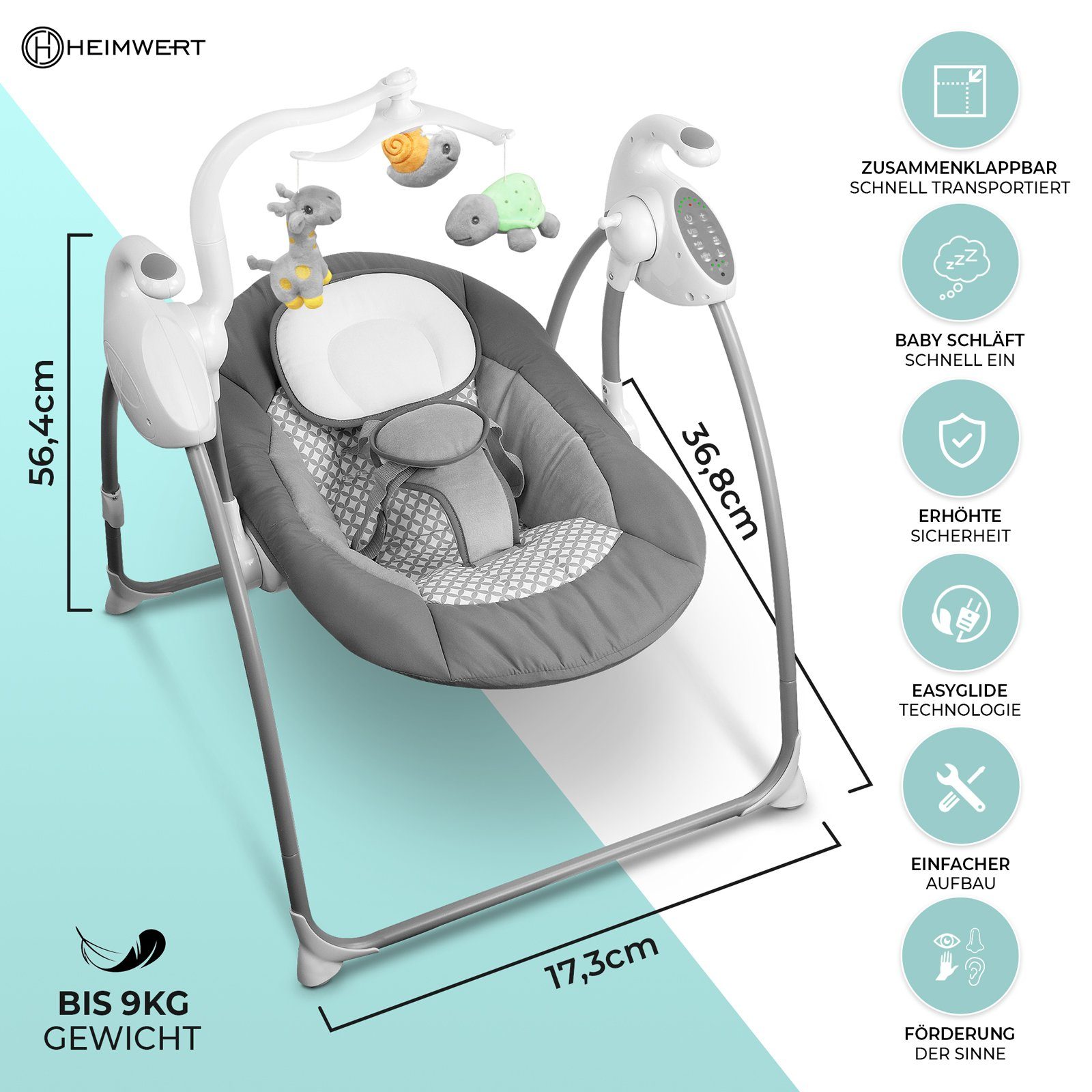 Sound HEIMWERT Babyschaukel mit Babywippe Fernbedienung und elektrisch Babyschaukel
