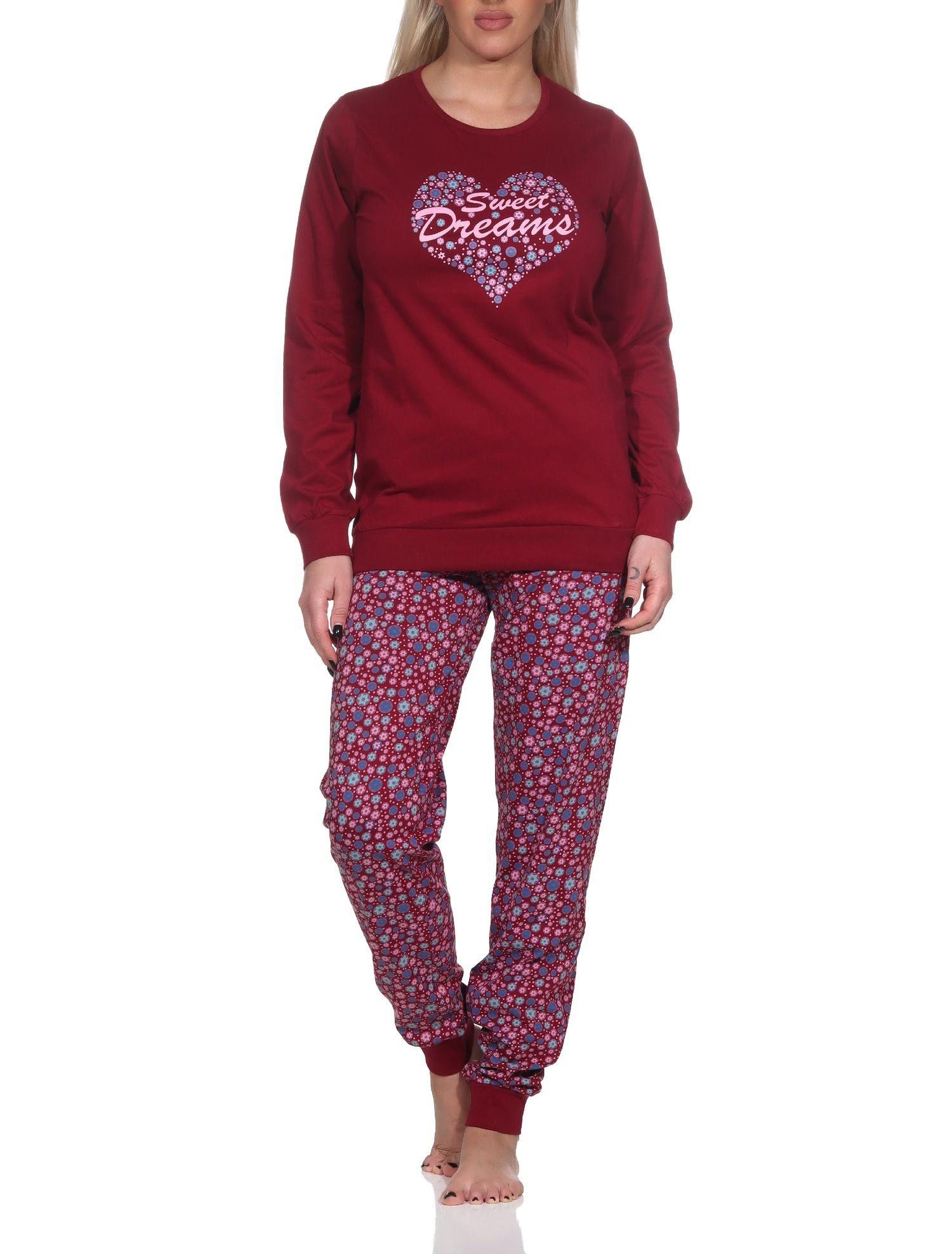 Normann Pyjama Damen Schlafanzug langarm mit Bündchen in Sterne Optik – Bild 3 von 5