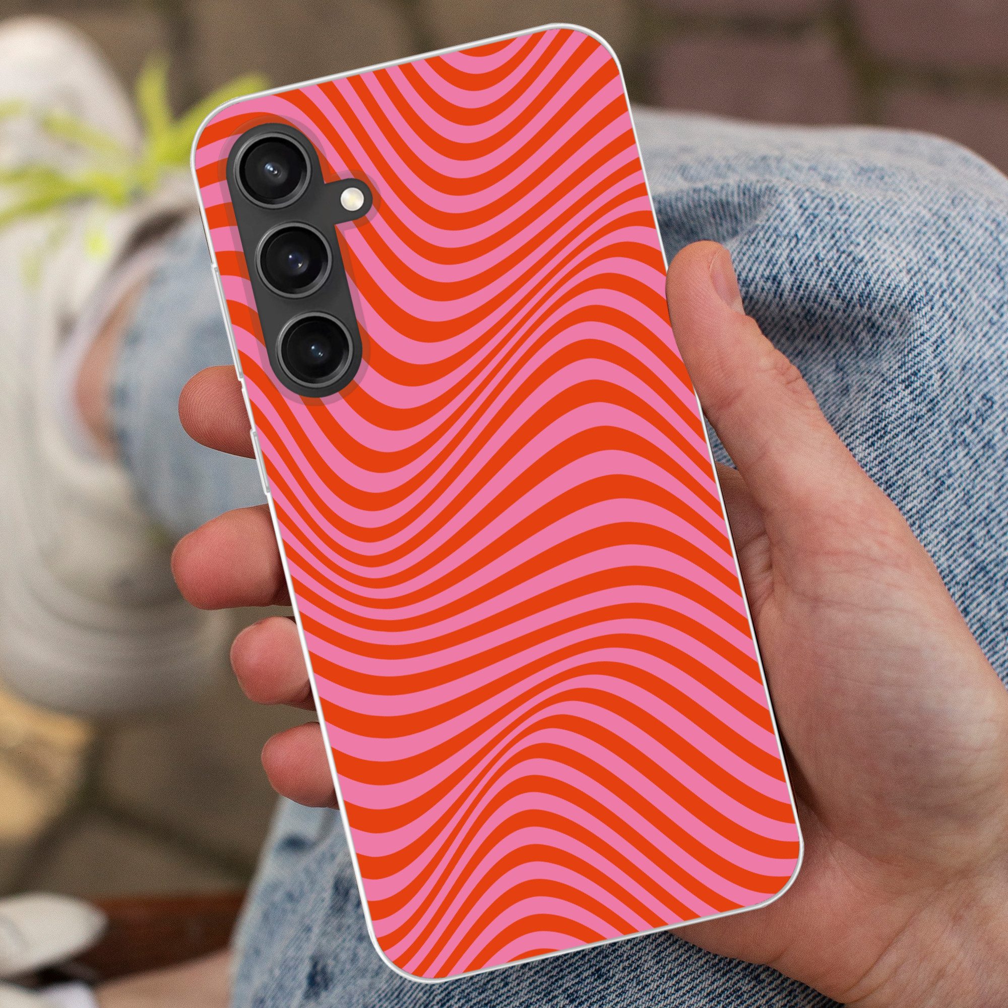 MuchoWow Handyhülle für Samsung Galaxy S23 FE Wellenförmiges Muster - Rot - Rosa - Linien