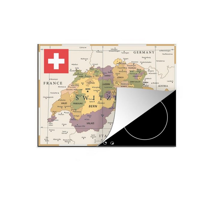 MuchoWow Herdblende-/Abdeckplatte Karte der Schweiz Vinyl (1 tlg) Mobile Arbeitsfläche nutzbar Ceranfeldabdeckung