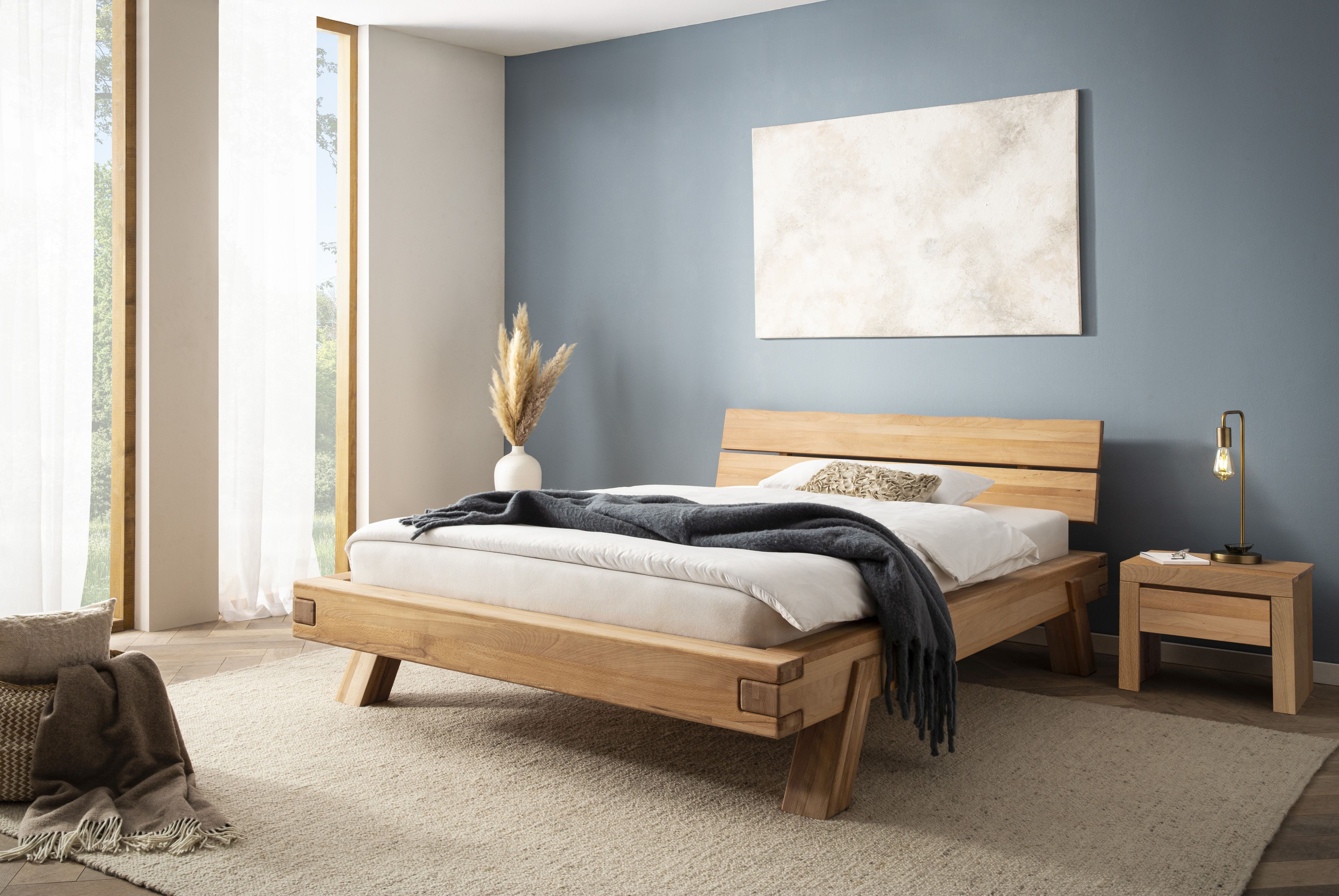 ELFO Massivholzbett Futonbett Balkenbett Kernbuche Massiv geölt 180 x 200cm Doppelbett, Massivholz