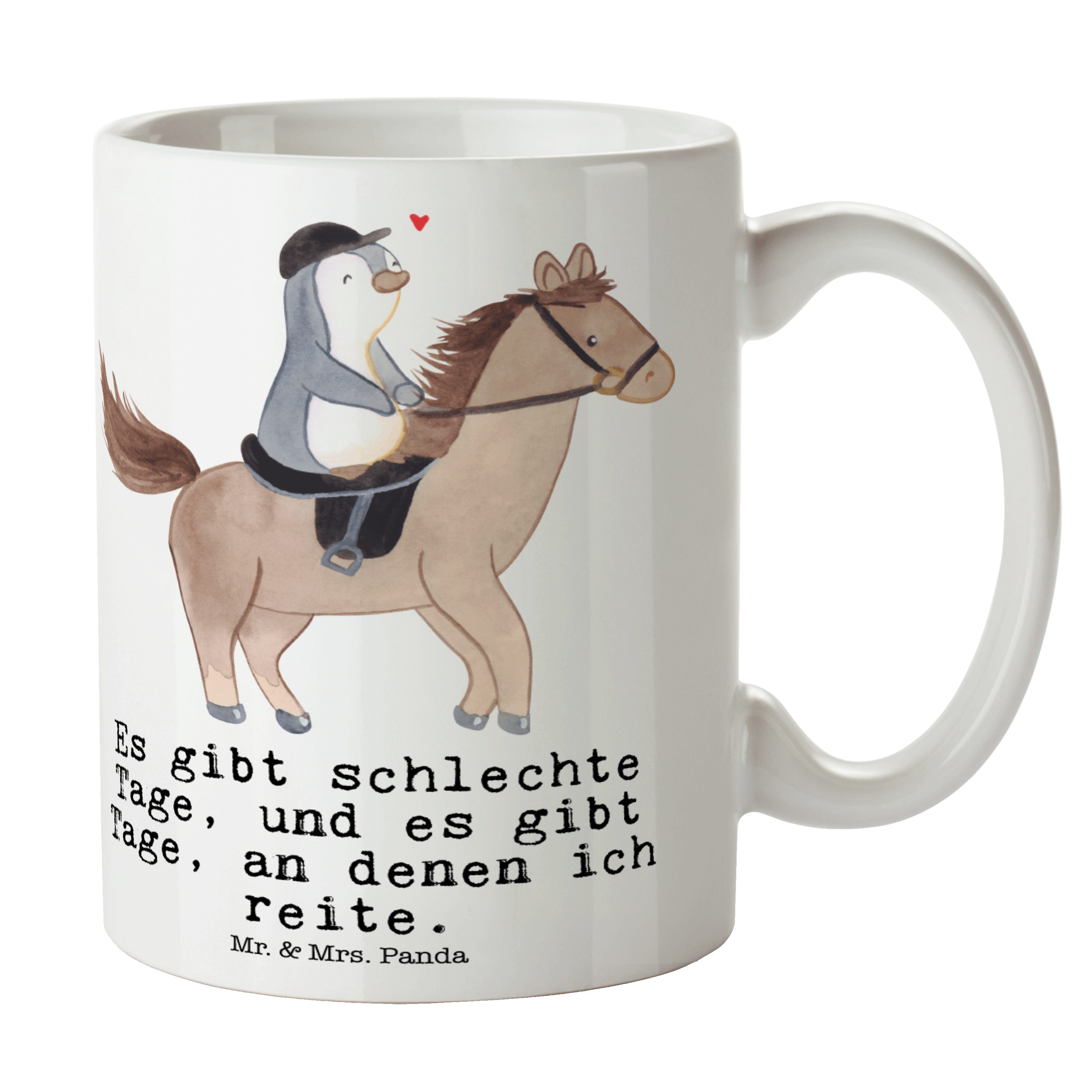 Mr. & Mrs. Panda Tasse Pferd Reiten Tage - Weiß - Geschenk, Reitstall, Teetasse, Geschenk Ta, Keramik