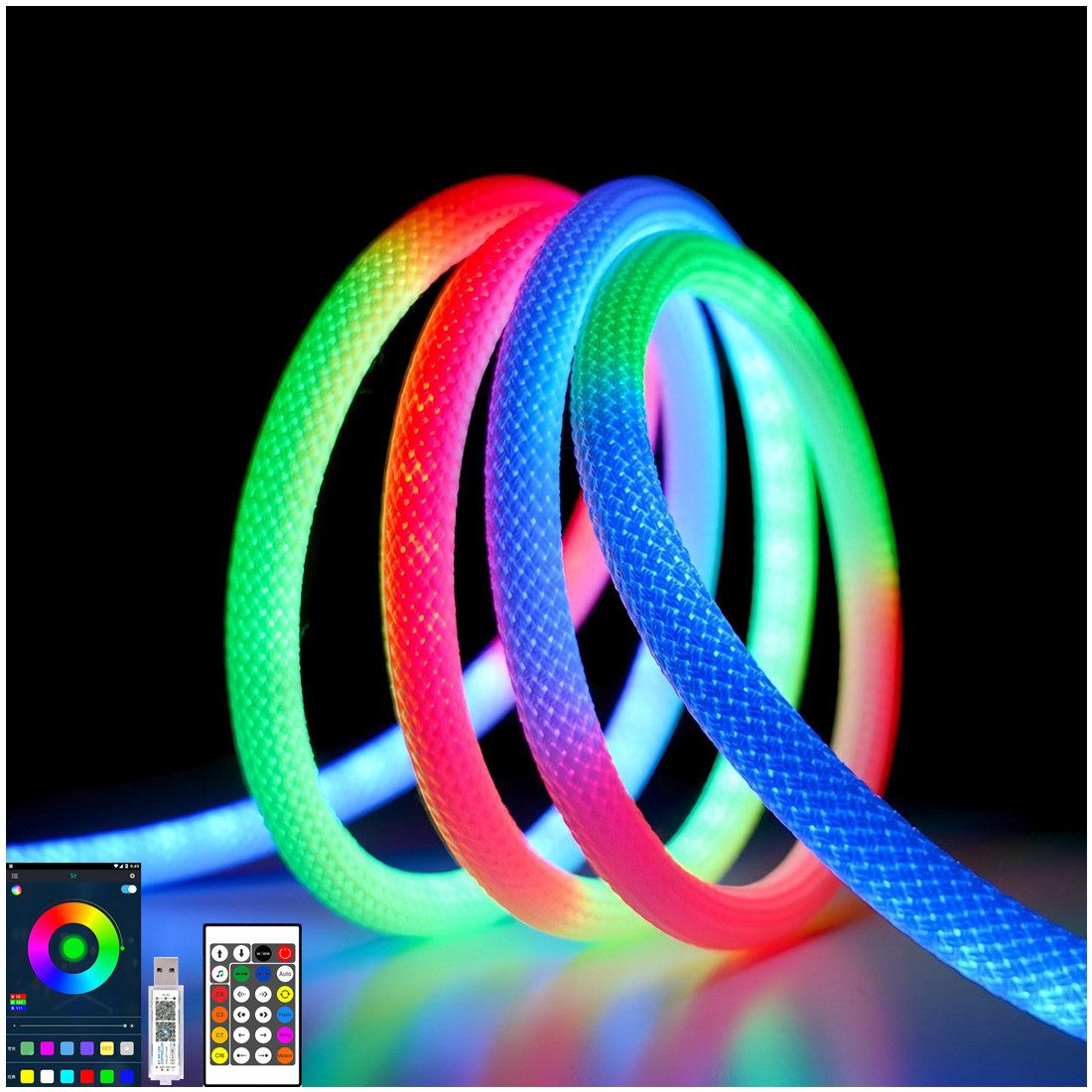 XERSEK LED-Sternenhimmel 250 LED Streifen 5m 16MM dimmbarer Neon LED Strip RGB USB, IP67, Eingebautem Musiklautsprecher Sternenlicht Wasserwellen Nachtlichter Timer für Party Weihnachten Ostern Halloween Kinder Zimmer, LED wechselbar, rgb, Sternenhimmel