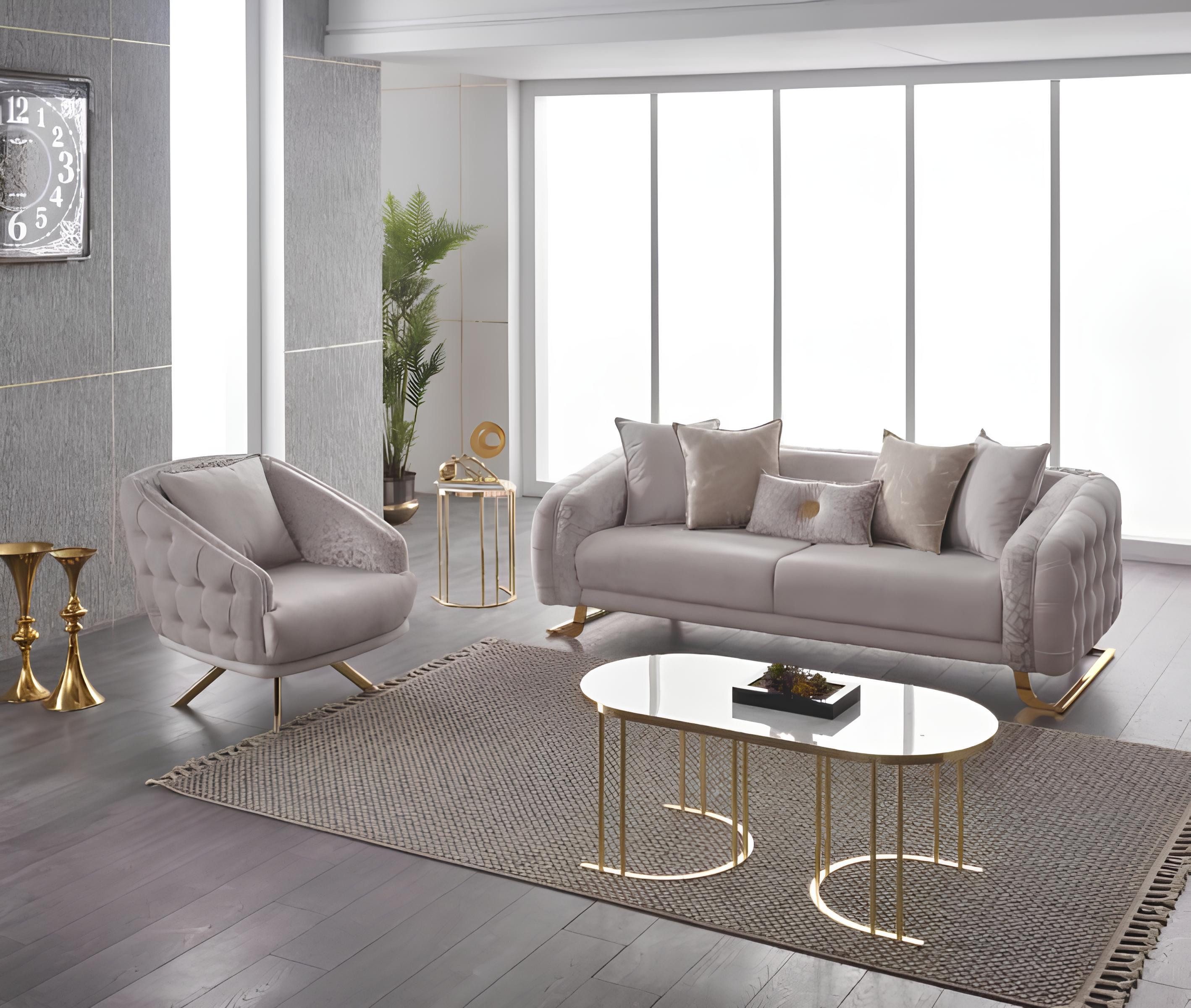 JVmoebel Sofa Garnitur Dreisitzer Sessel Couch Stoff 2tlg Polstersofa Sofa günstig online kaufen