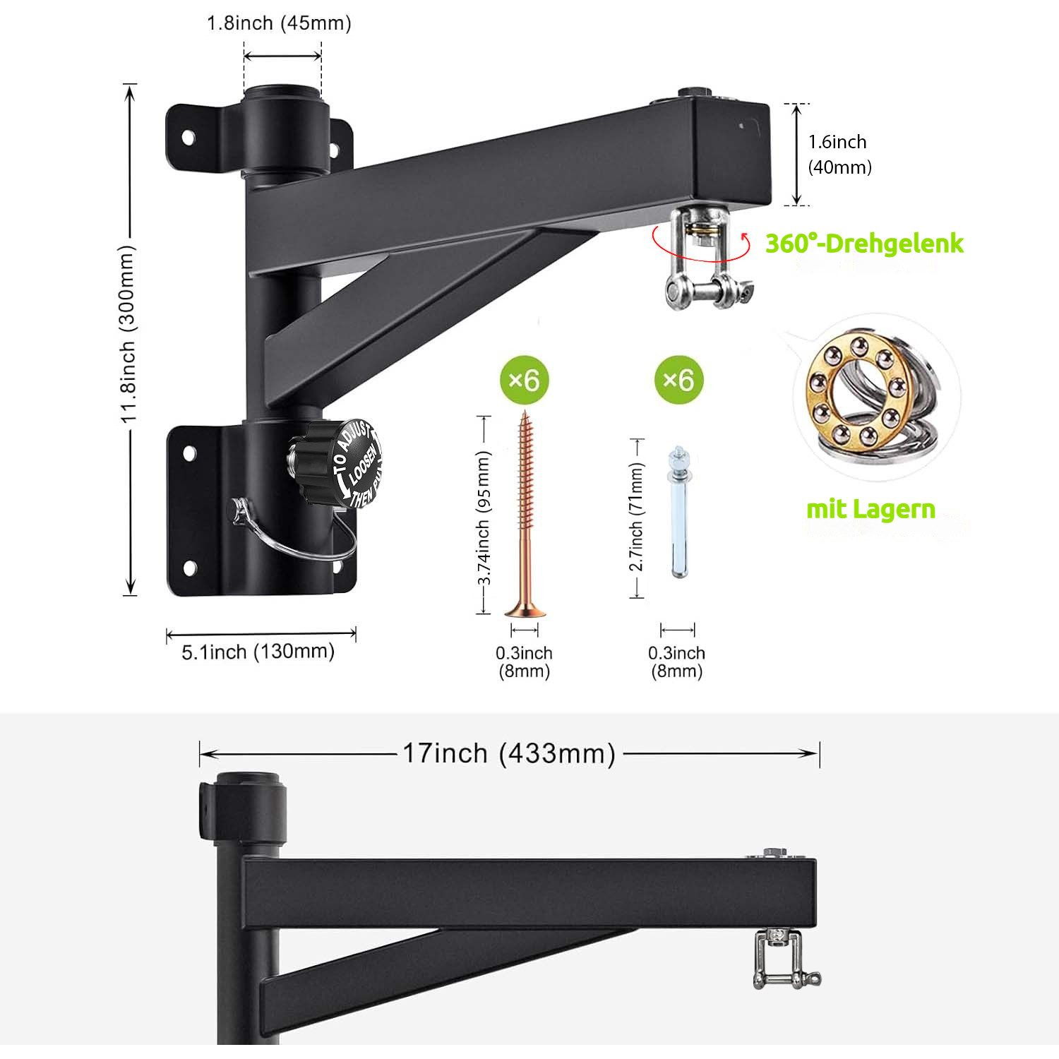 PRIISF Boxsackhalterung Boxsackhalter Einstellbare Boxen Ständer Wandhalterung Boxsack Halter, (bis 25 Zoll, 5x längenverstellbar, mit geräuscharmen 360°-Drehhaken ausgestattet, 180°-Drehfunktion Boxsackhalterung bis 363 kg belastbar)