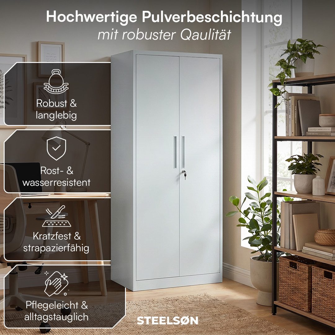 STEELSØN Aktenschrank Regulus aus Stahl, abschließbar mit 2 Schlüsseln (Grau) Spindschrank mit 4 höhenverstellbaren Einlegeböden, 175x40x80 cm – Bild 2 von 5