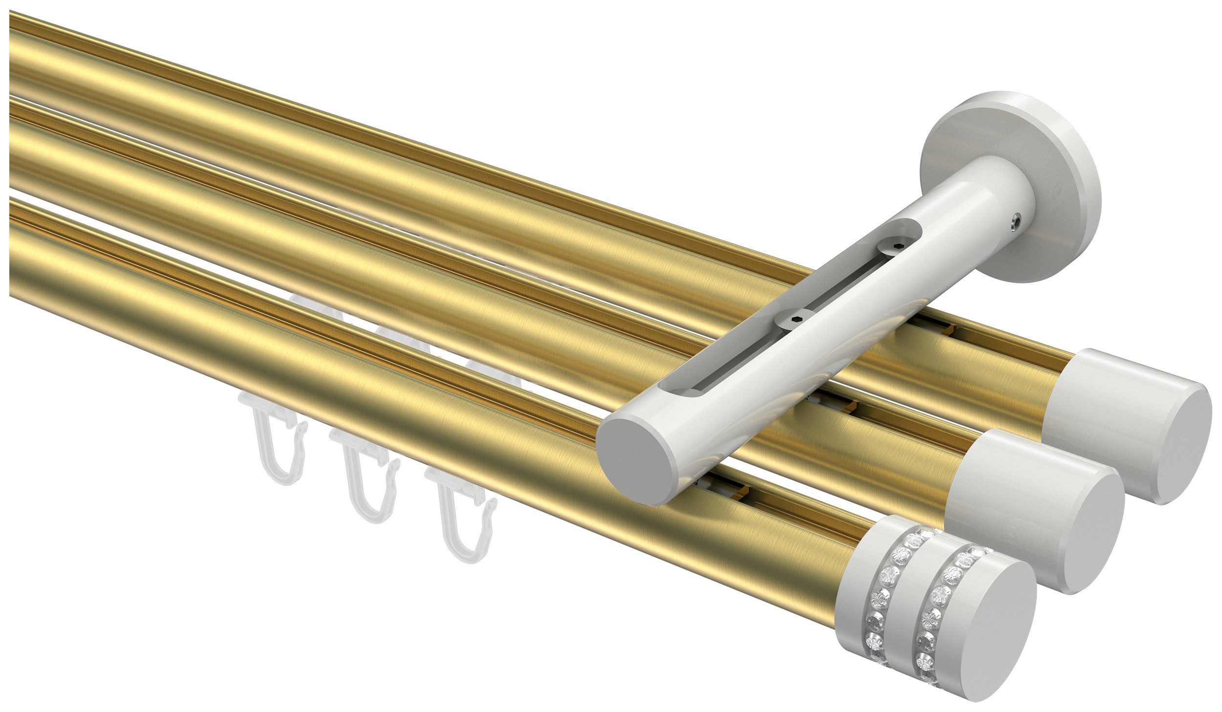INTERDECO Innenlaufschiene Siteno Estana, Ø 20 mm, 3-läufig, Fixmaß, kürzbar, Wandmontage, Aluminium, Messing-Optik / Weiß / Bicolor