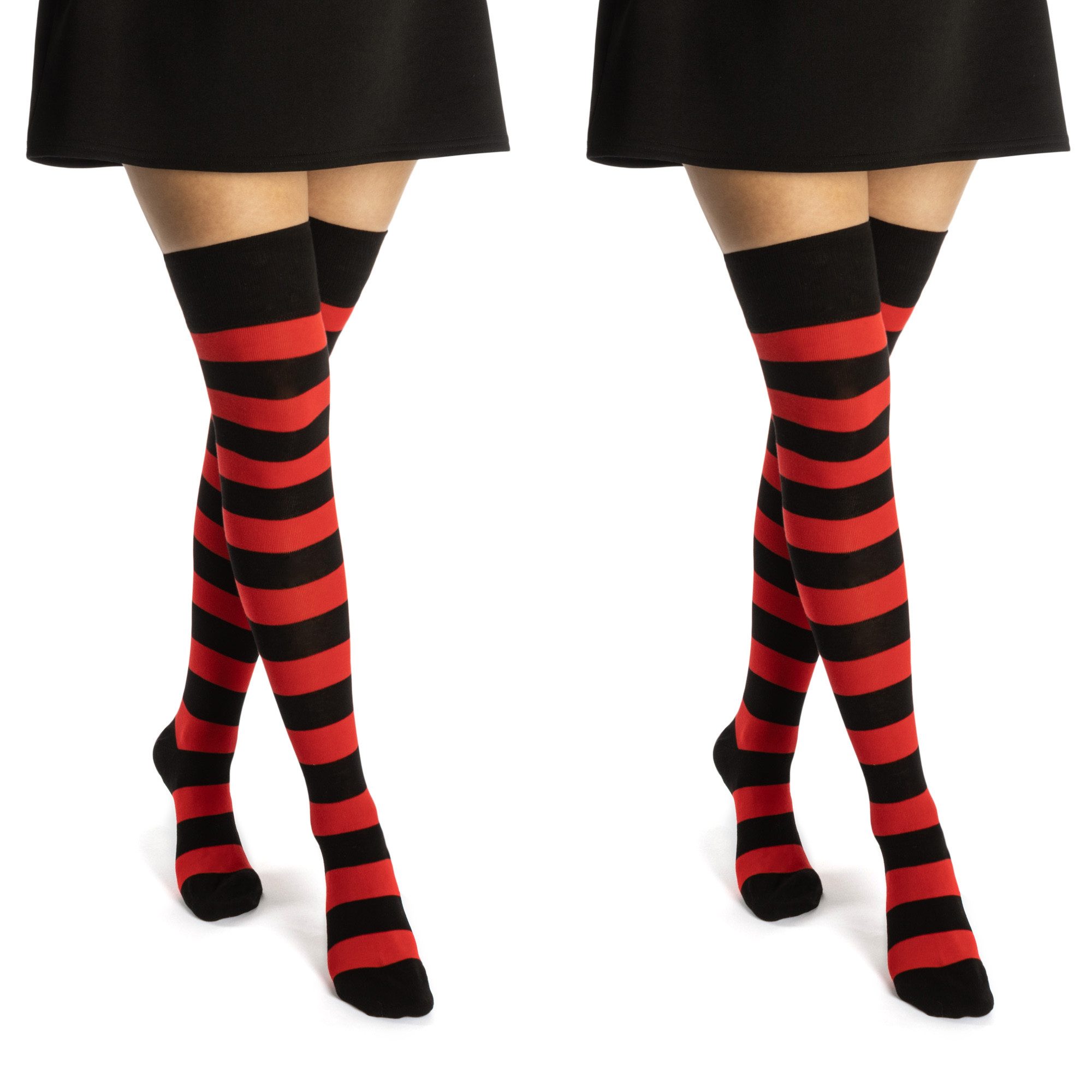 sockenkauf24 Overknees 2 Paar Overknee Гольфи Damen Гольфи (Ringel Schwarz/Rot, 39-42) Schwarz Bunt Ringel Baumwolle - 10723 WP