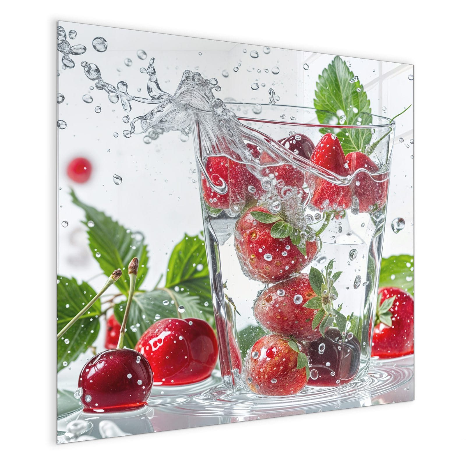 Primedeco Magnettafel Glas Erdbeeren und Kirschen Pinnwand Whiteboard beschreibbar, (Inklusive Stift, Magnete und Montagematerial, 1-tlg., 9 verschiedene Größen), Magnetisch und Beschreibbar