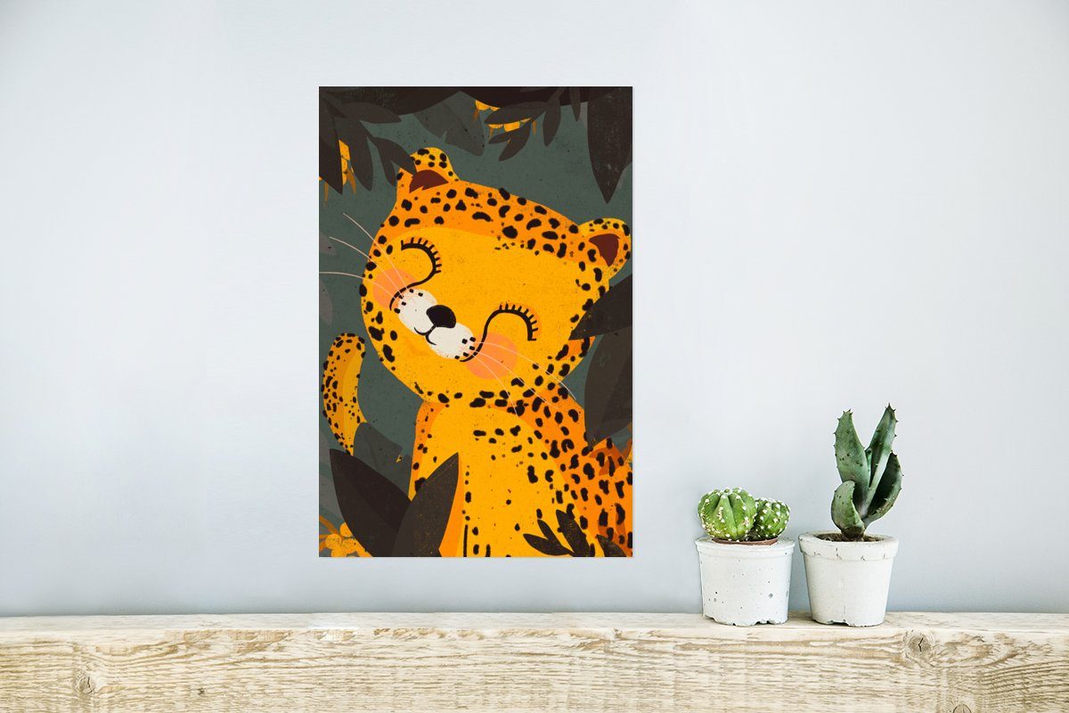 Dschungel Tiere MuchoWow (1 - Ohne Kinder, Wandposter Gepard - Poster, Wandbild, Poster für Wohnzimmer, St), Rahmen -