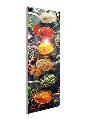 artissimo Glasbild Glasbild 30x80cm Bild aus Glas Küche Gewürze Löffel bunt, Küchen-Motiv: Kräuter auf Löffeln