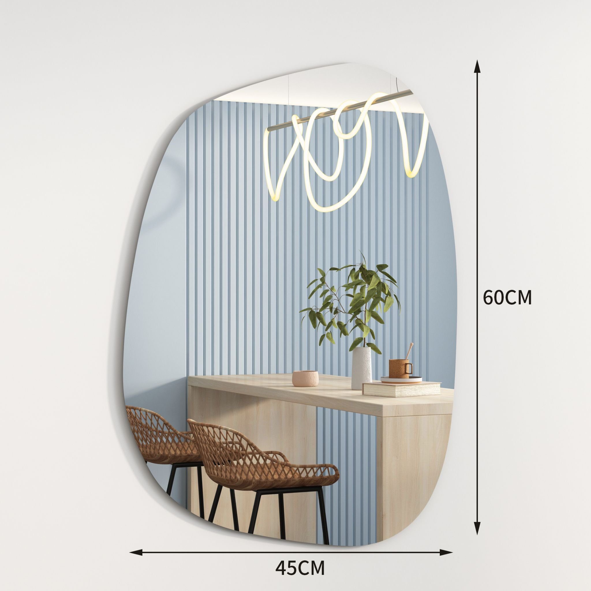 Albatros International Spiegel Albatros Designerspiegel Asymmetrisch (60 x 45cm), Wandspiegel Türspiegel, moderne Form Groß Asymmetrischer rahmenlos