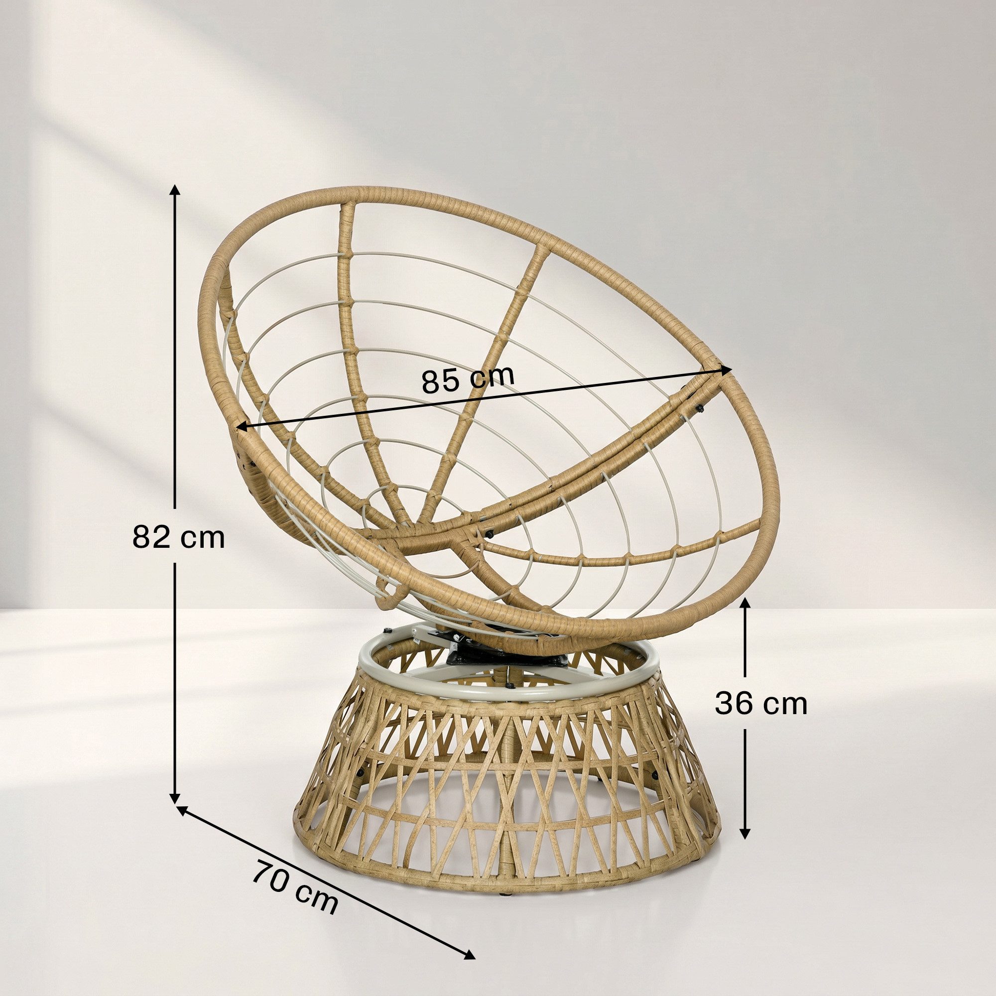 Outsunny Gartensessel Papasansessel (Rattan Sessel, 1-St., Korbsessel), Verstellbare Fußstütze 85 x 70 x 82 cm Khaki