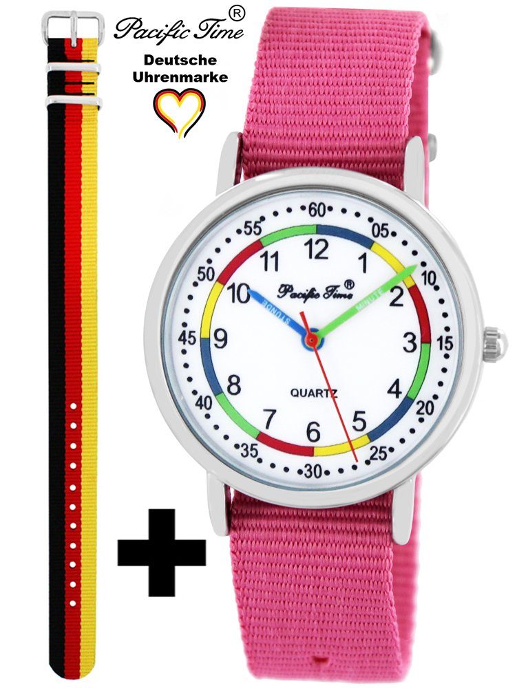 Pacific Time Quarzuhr Set Kinder Armbanduhr First Lernuhr Wechselarmband, Mix und Match Design - Gratis Versand Deutschand und rosa