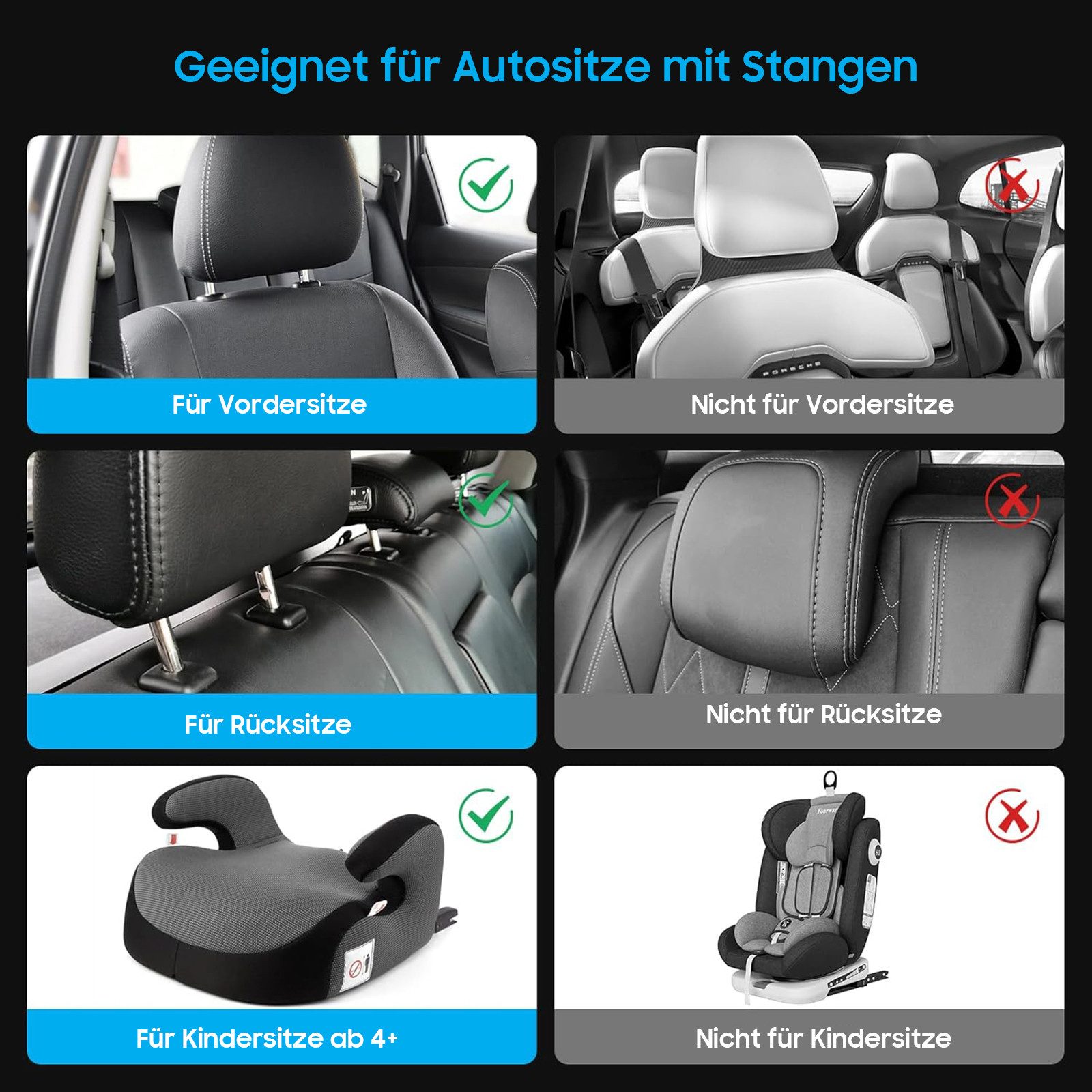 SURFOU Autokopfstütze Memory-Schaum Kopfkissen Auto, Nackenstütze für Reisen und Alltag, Abnehmbare Seitenstütze, 360° verstellbar, reduziert Nackenschmerzen – Bild 4 von 5