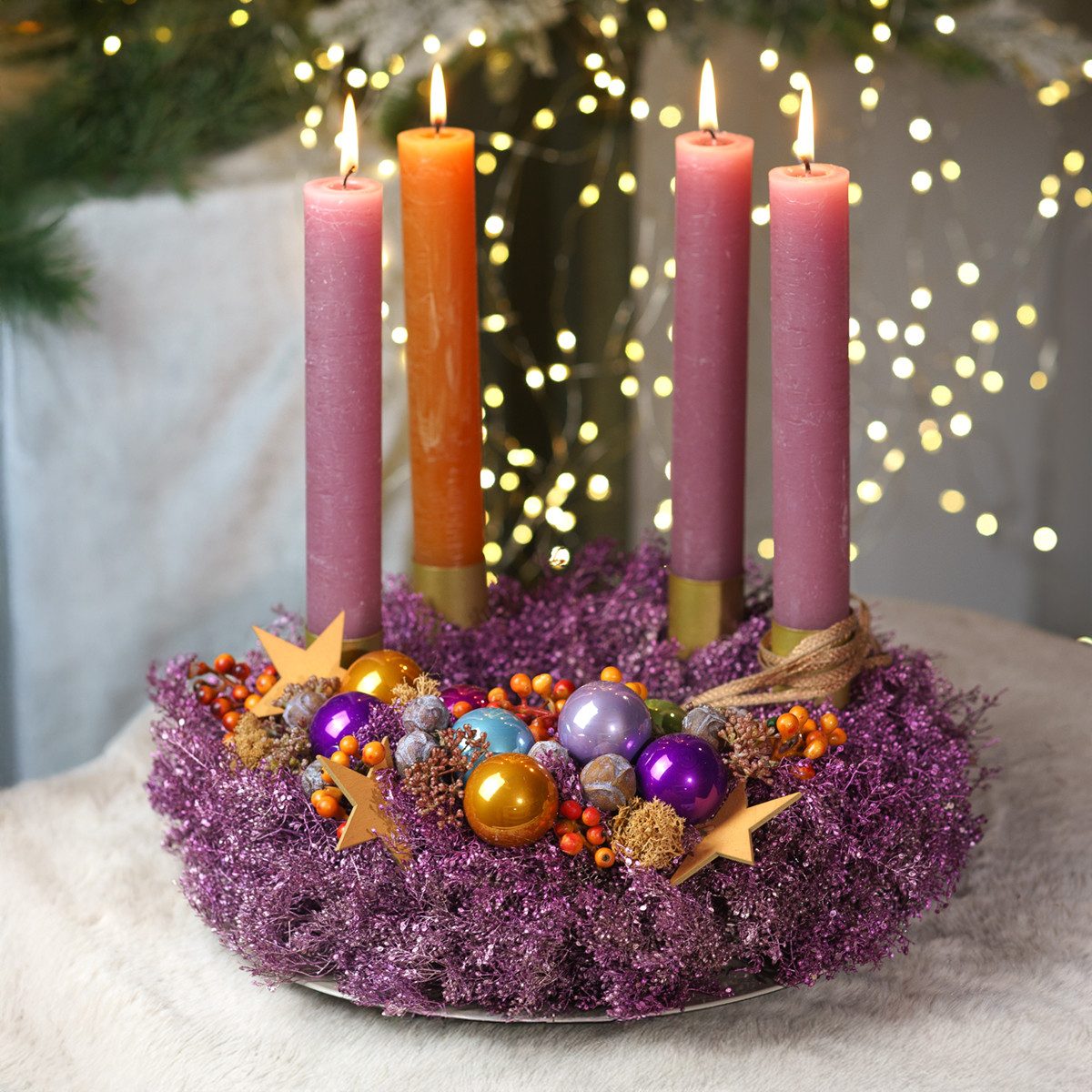 Trockenblume Deko-Kranz Trockenblumen Metallic Lila Lepidium Wandkranz Ø33c günstig online kaufen