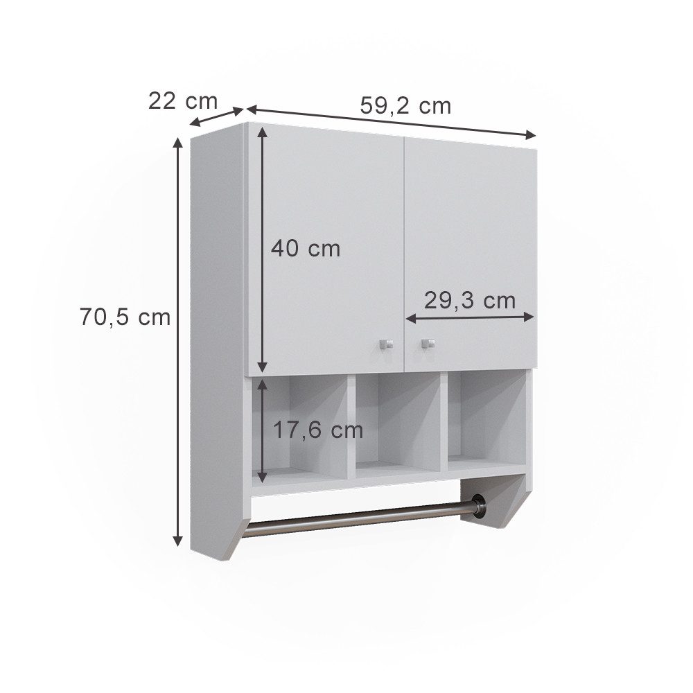 Vicco Hängeschrank Fynn, Weiß, 59.2 x 70.5 cm Hängeschrank mit 2 Türen (1-St)