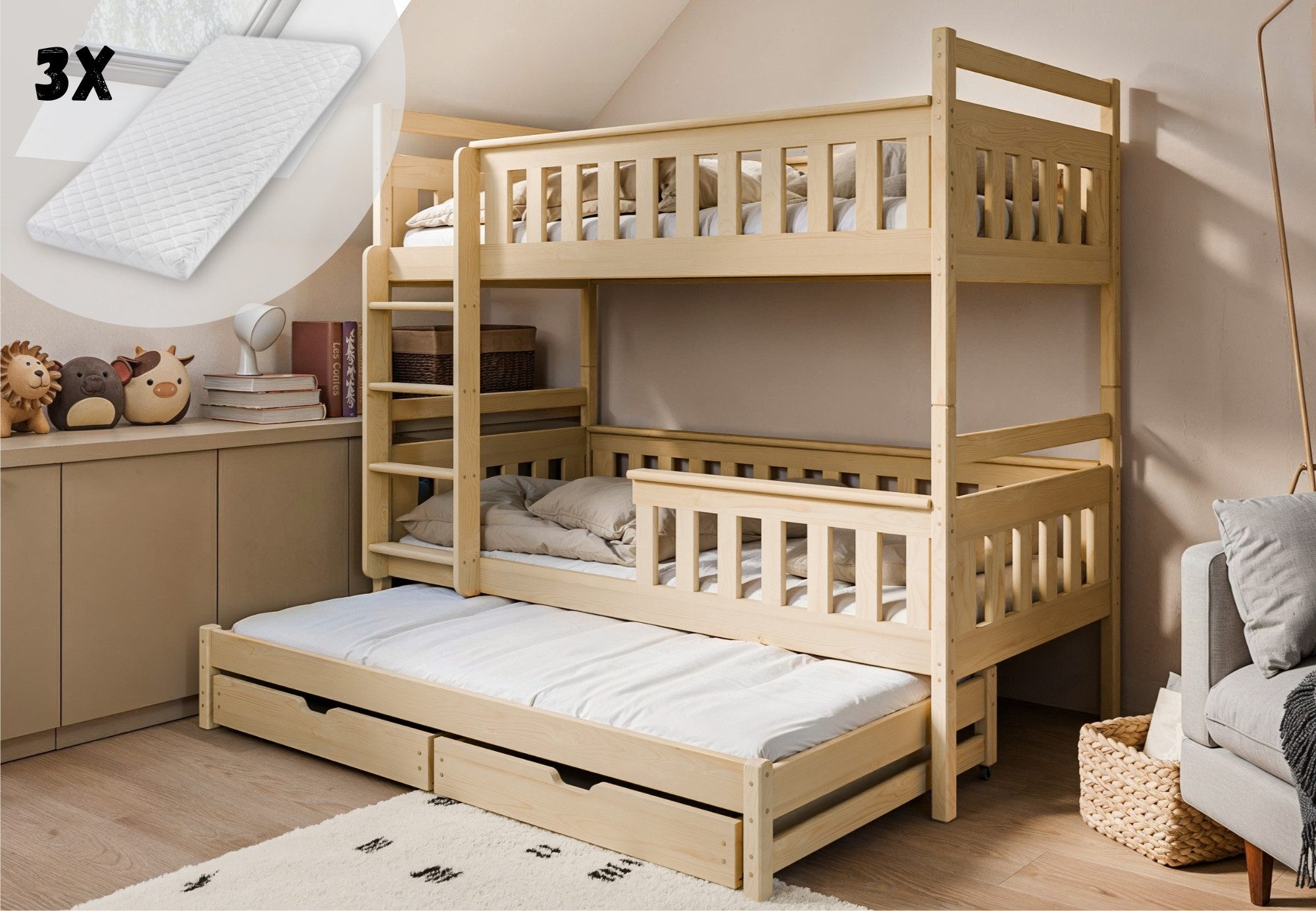 Kids Collective Hochbett 90x200 mit Ausziehbett günstig online kaufen