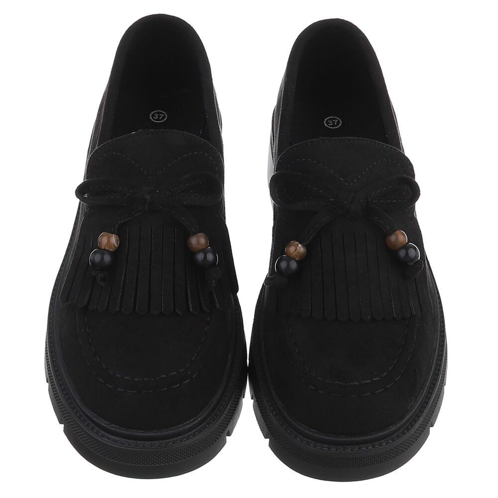 Ital-Design Elegante Damen Mokassin mit Fransen und Details Slipper (91154504) Blockabsatz Mokassins in Schwarz – Bild 4 von 5