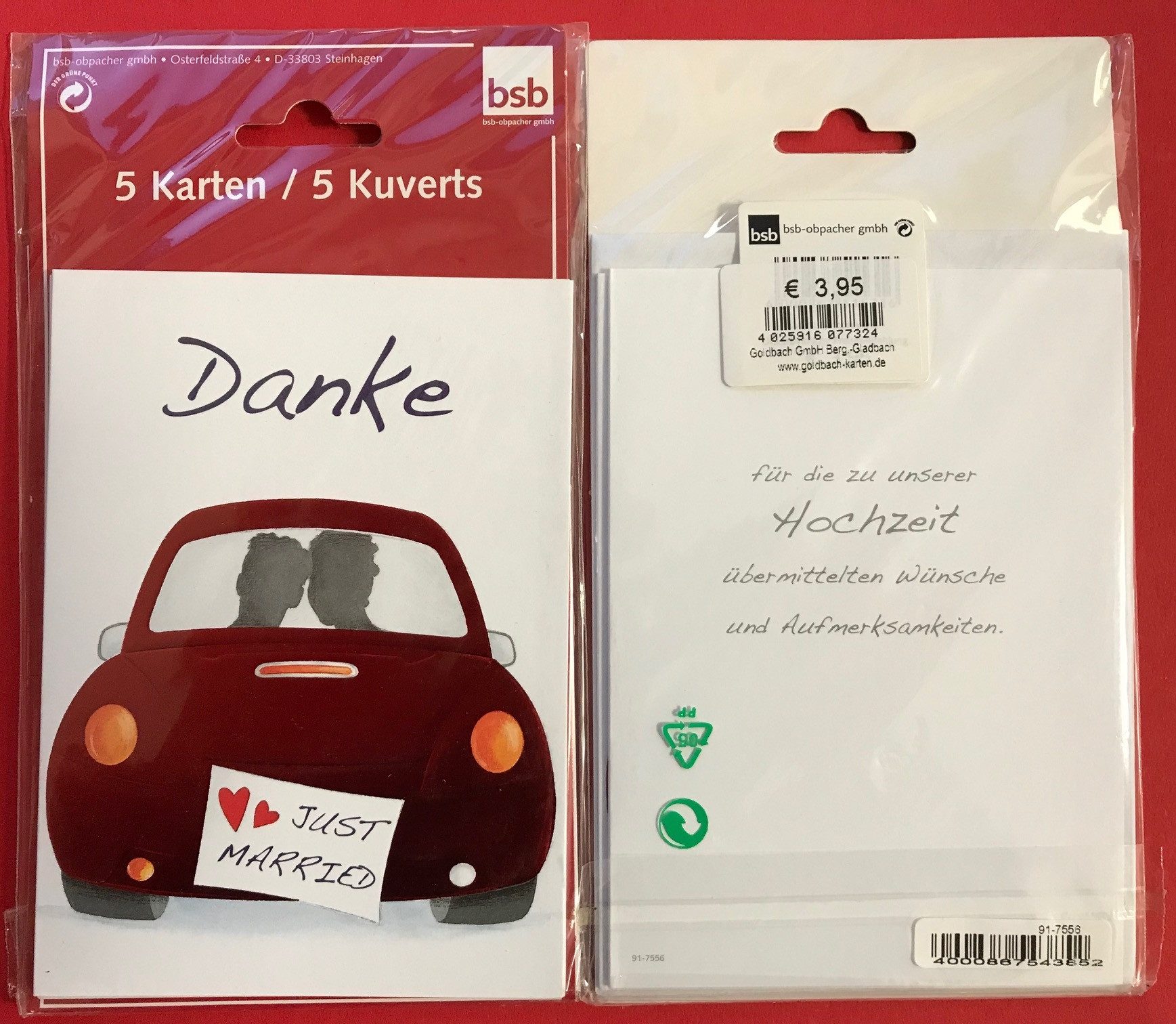 BSB Grußkarten Hochzeit - Danksagung - 5 Karten – 5 Umschläge – im Format 10,5