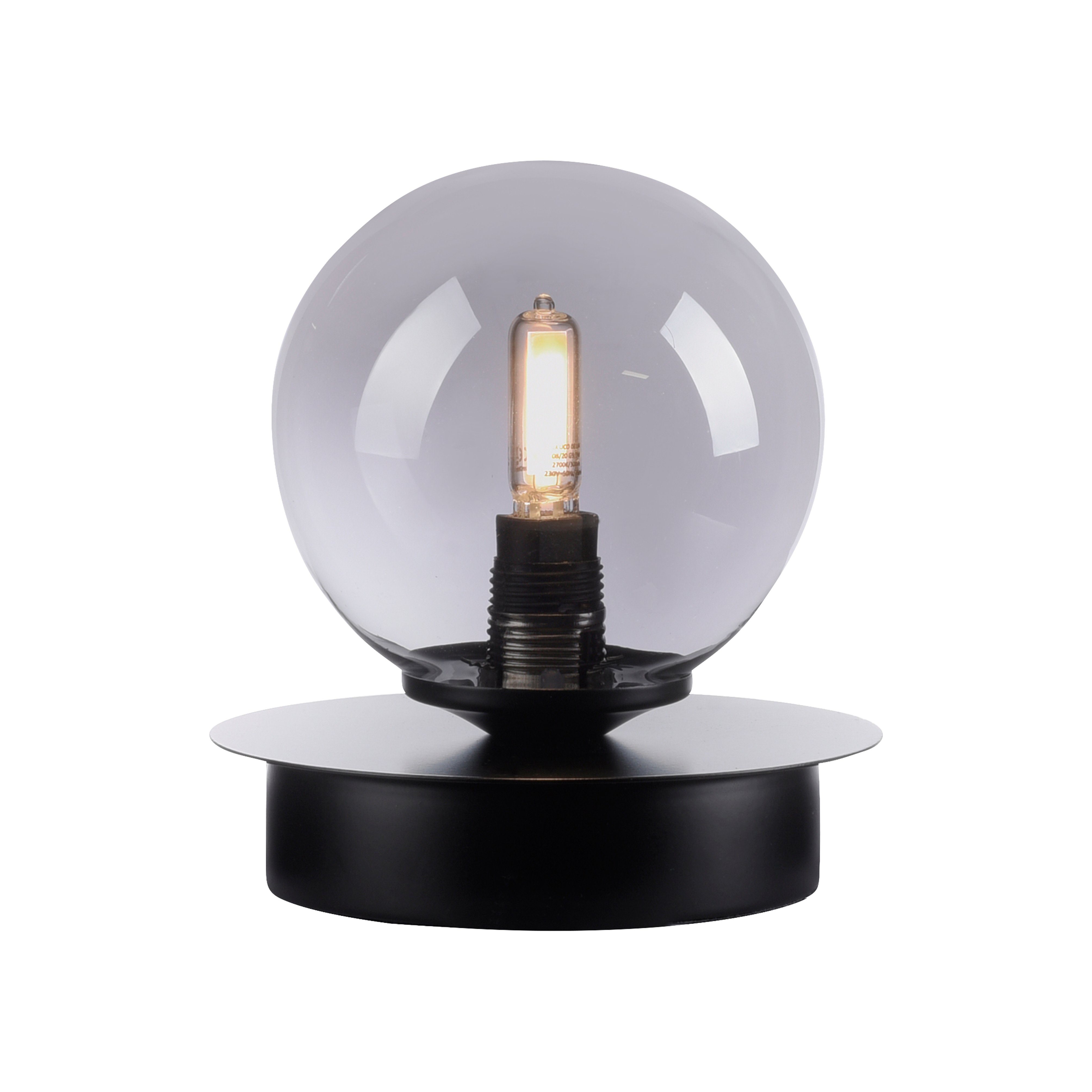 Paul Neuhaus LED Nachttischlampe WIDOW, LED wechselbar, Warmweiß, Schalter,  Schnurschalter, Schlichtes, schwarzes Rauchglas