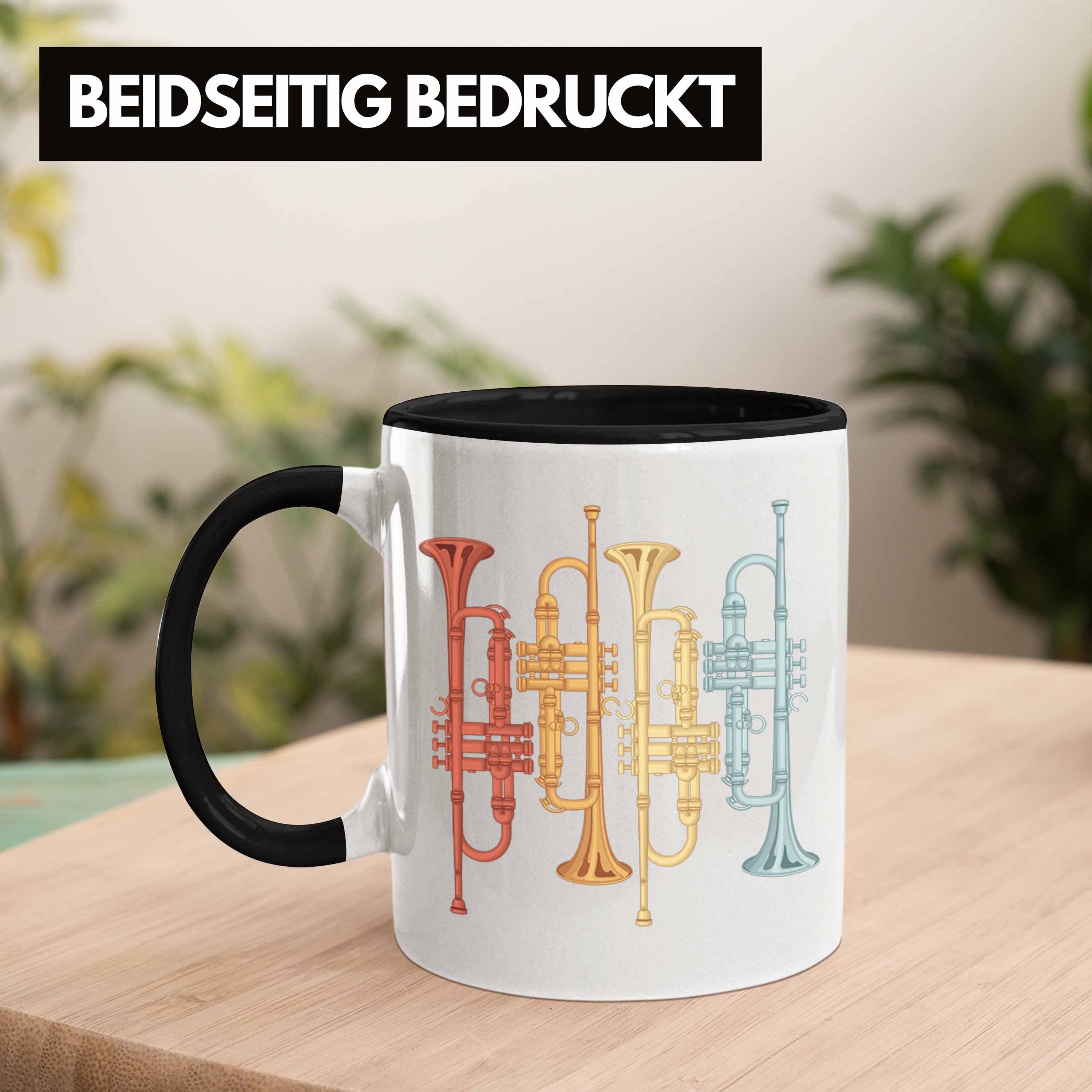 Trendation Tasse Tasse Posaunist Kaffee-Becher für Posaune Graf Retro Geschenk Schwarz Trompete