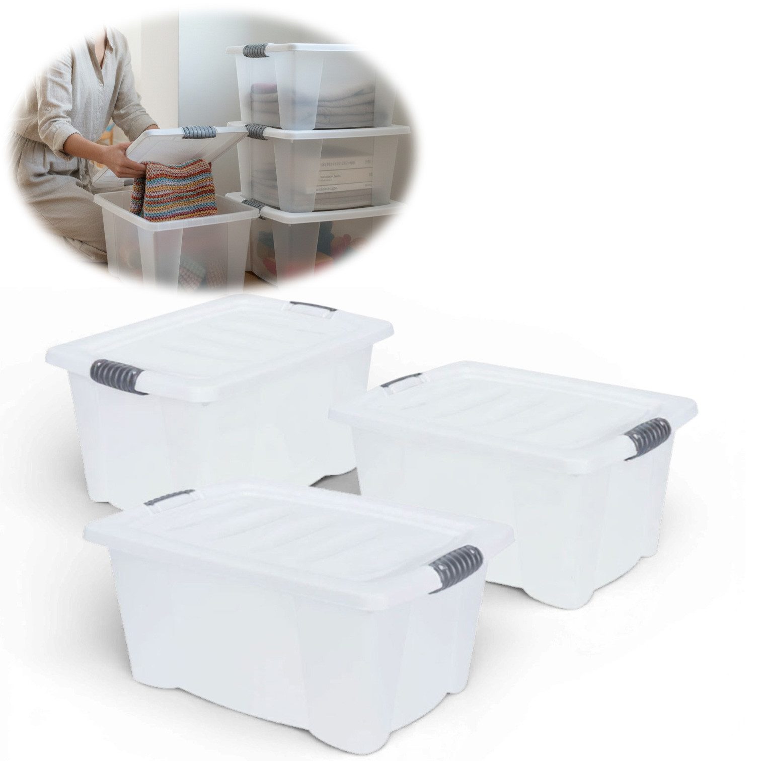 LS-LebenStil Stapelbox XL Aufbewahrungsbox Allzweckbox 3x Set 40x28cm mit Deckel Transportbox (Kunststoff Nachhaltig Stapelbar Allzweckkiste Aufbewahrungskiste, 3 St., Aufbewahrung Spielzeug Regal Box Stapelkiste)