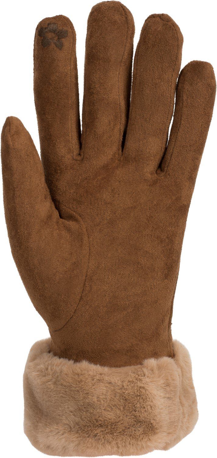 styleBREAKER Fleecehandschuhe Kunstfell Touchscreen mit Beige Unifarbene Handschuhe