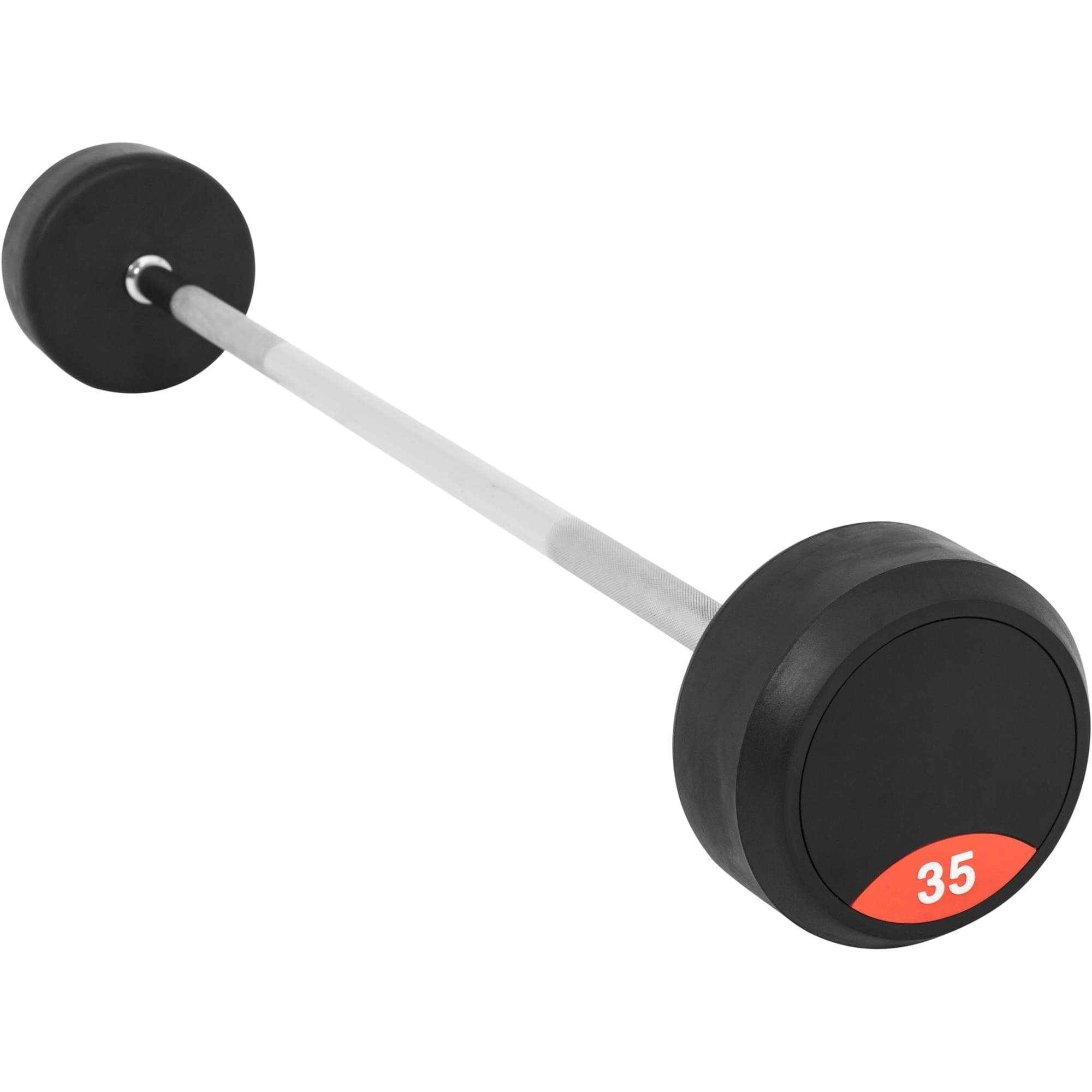 GORILLA SPORTS Langhantel Gummi, mit/ohne Ablage, Stange verchromt und gerändel, Rubber Barbells 35 kg