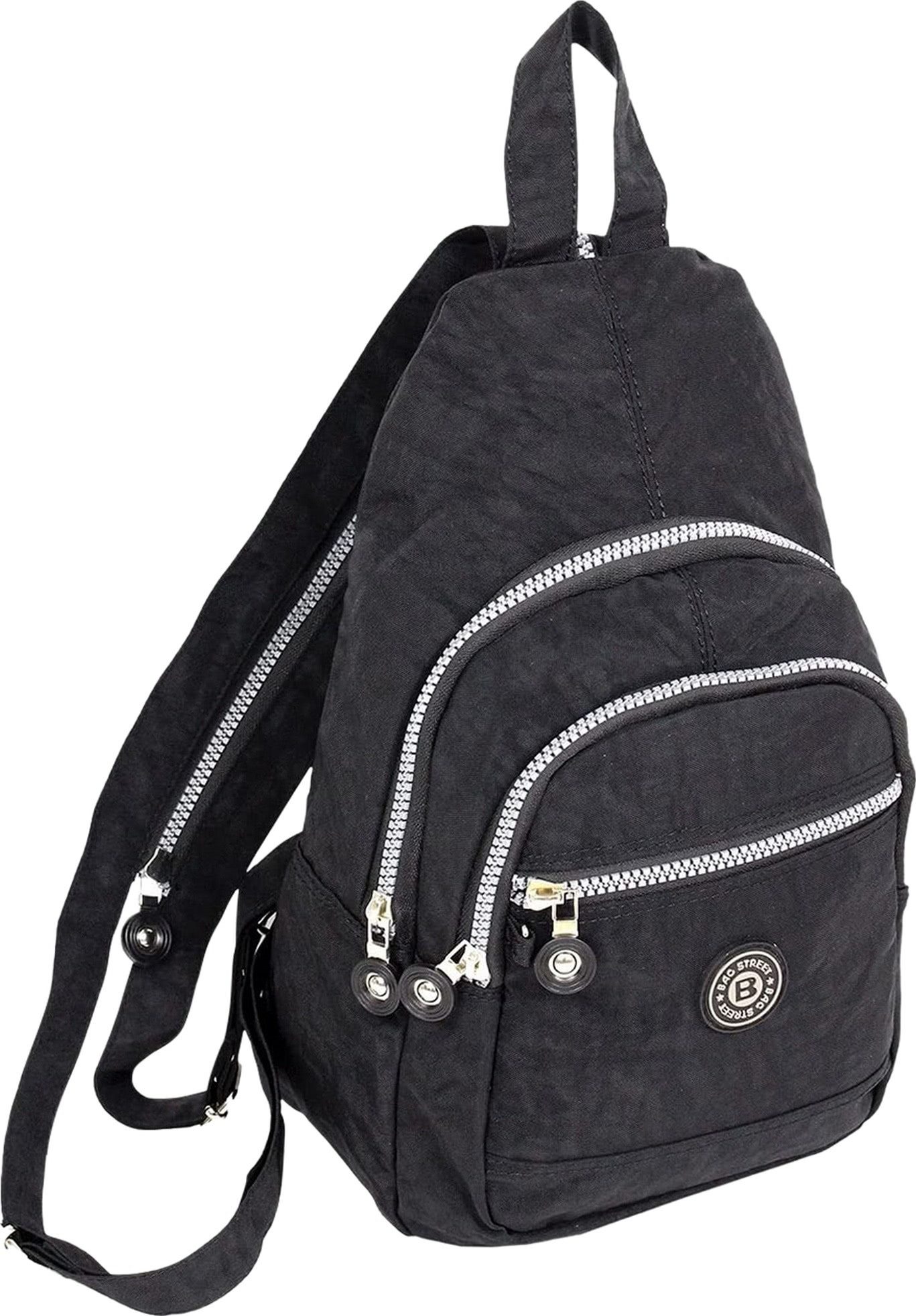 BAG STREET Freizeitrucksack Bag Street Cityrucksack schwarz crinkle, Damen, Jugend Cityrucksack, Freizeitrucksack Nylon, schwarz 35cm hoch