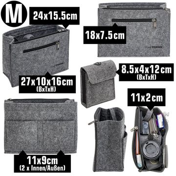DuneDesign Aufbewahrungstasche Handtaschen Organizer M 27x10x16cm Filz Einsatz, 27x10x16 cm Innentasche Grau