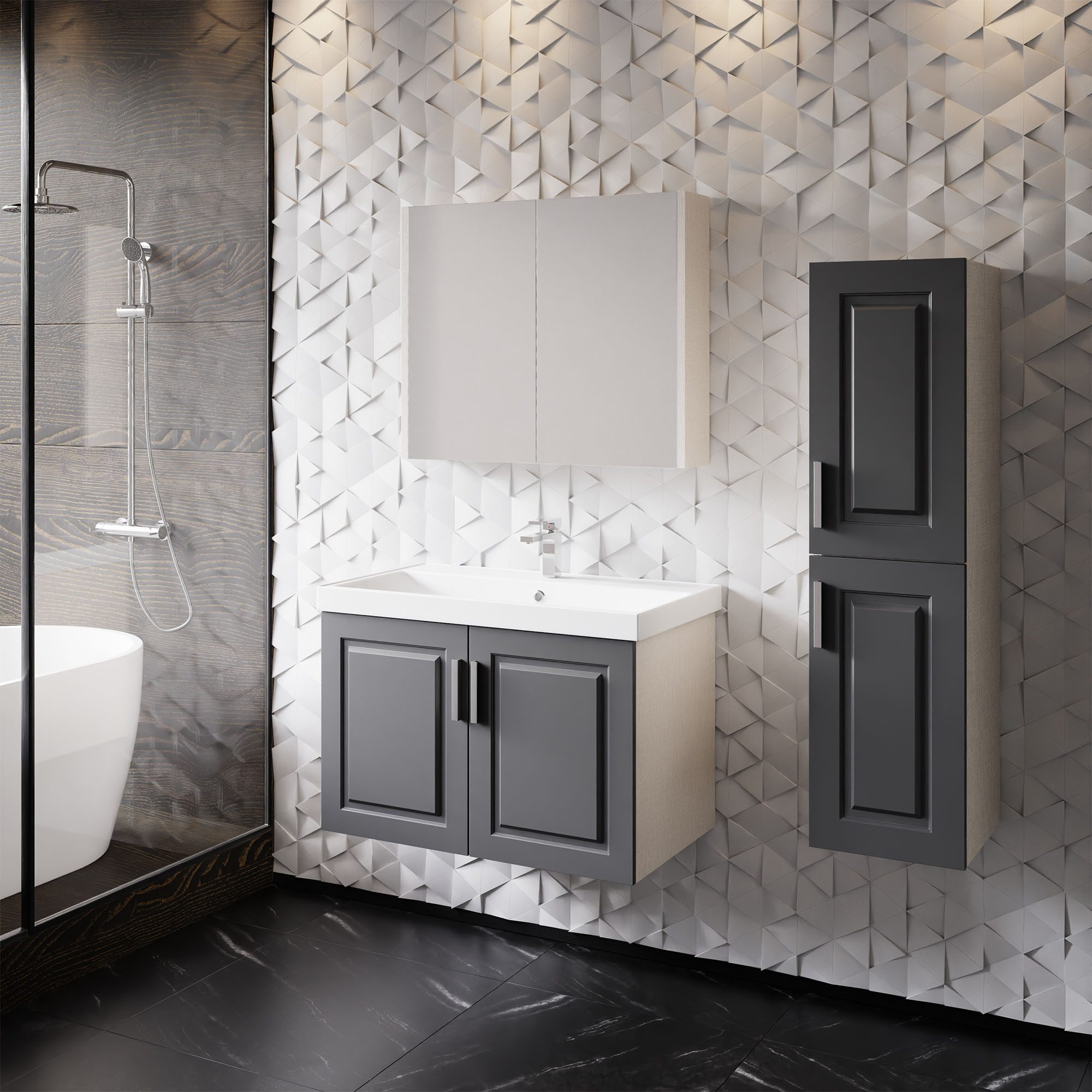 Karen Badmöbel-Set Badmöbel Set Arin Anthrazit 60, (Komplett-Set, 3-Teilig günstig online kaufen