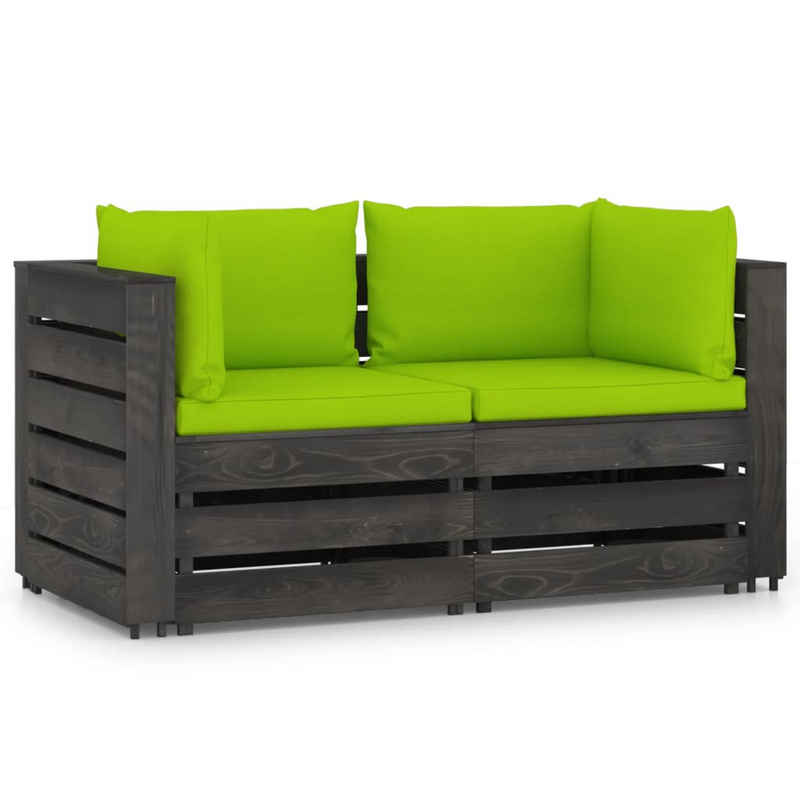 vidaXL Gartenlounge-Set 2-Sitzer Outdoor-Sofa mit Kissen Grau Imprägniertes Kiefernholz