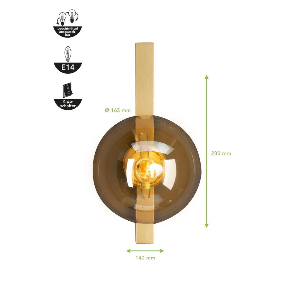 Gold-transparent Wandleuchte, Pluto Nein, keine Angabe, Wandlampe, Leuchtmittel warmweiss, click-licht 1-flammig, Wandleuchte in Gold enthalten: E14 Wandlicht und Wandleuchte