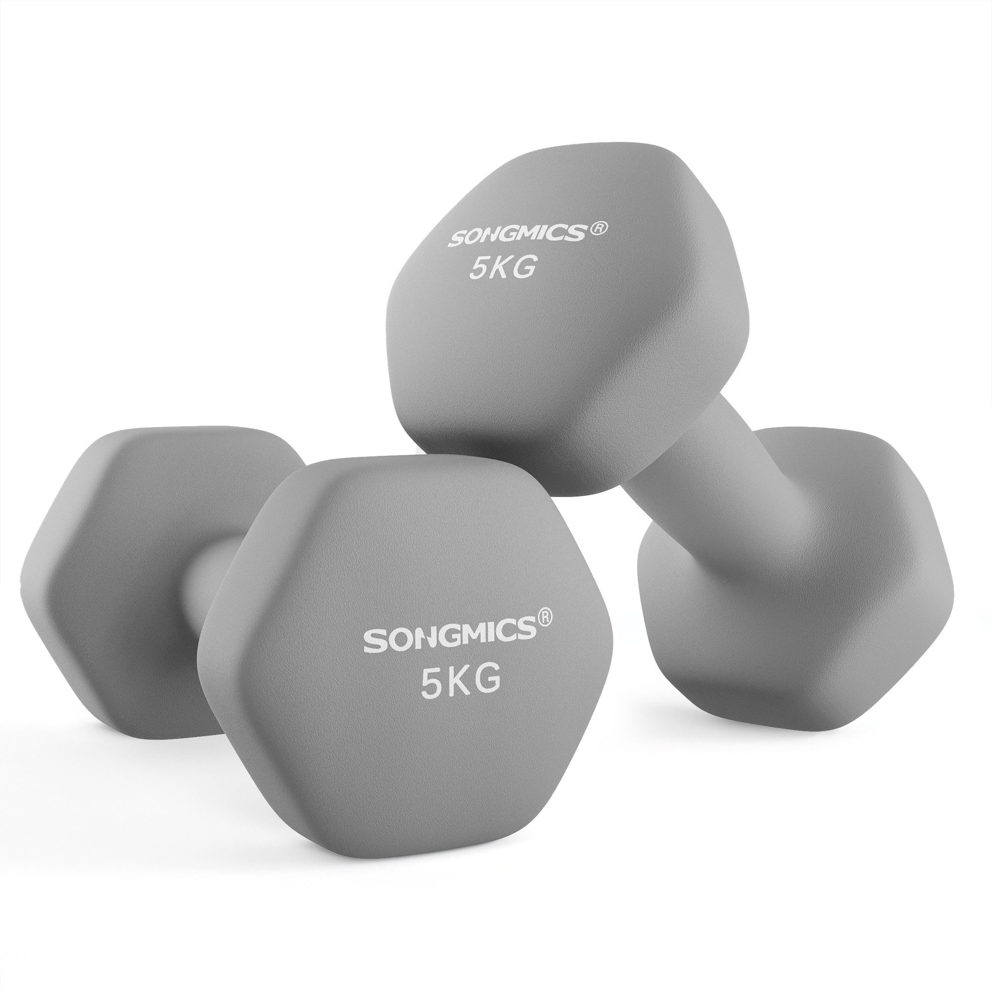SONGMICS Kurzhantel Hantelset, Kurzhanteln, Hexagon, Neopren-Beschichtung, für Zuhause, (2er Set Neopren-Beschichtung, Hantelset, Kurzhanteln, Hexagon), 2 x 5 kg, Krafttraining, Workout, Fitnesstraining, für Zuhause
