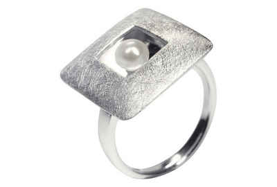 SILBERMOOS Perlenring »XL Ring "Quadrat mit Perle"«, 925 Sterling Silber