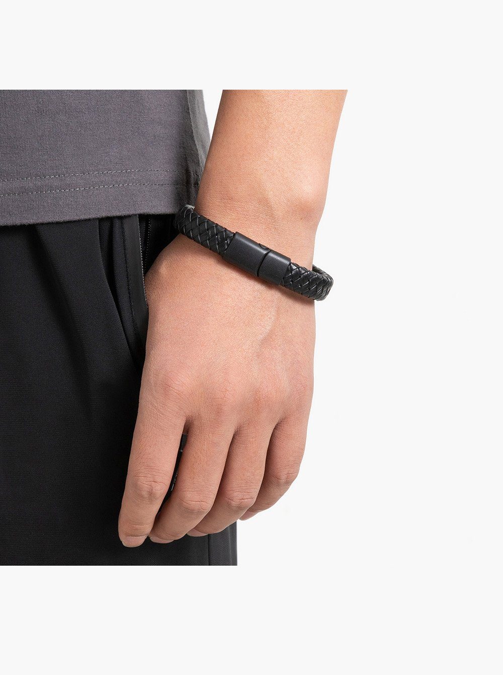 axy Lederarmband Herrenarmband Leder Armband Magnetverschluss mit handgefertigte elegant, Lederarmband casual, 1-tlg), (klassisch, Schwarz