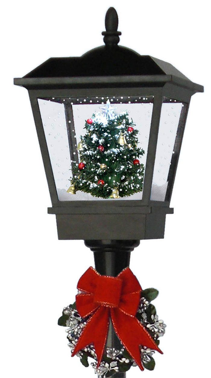 foolonli LED Laterne Schneiende Stand LED Laterne 180 cm Schwarz Weihnachtsbaum geschmückt, Musik und Schneegestöber separat abschaltbar, LED fest integriert