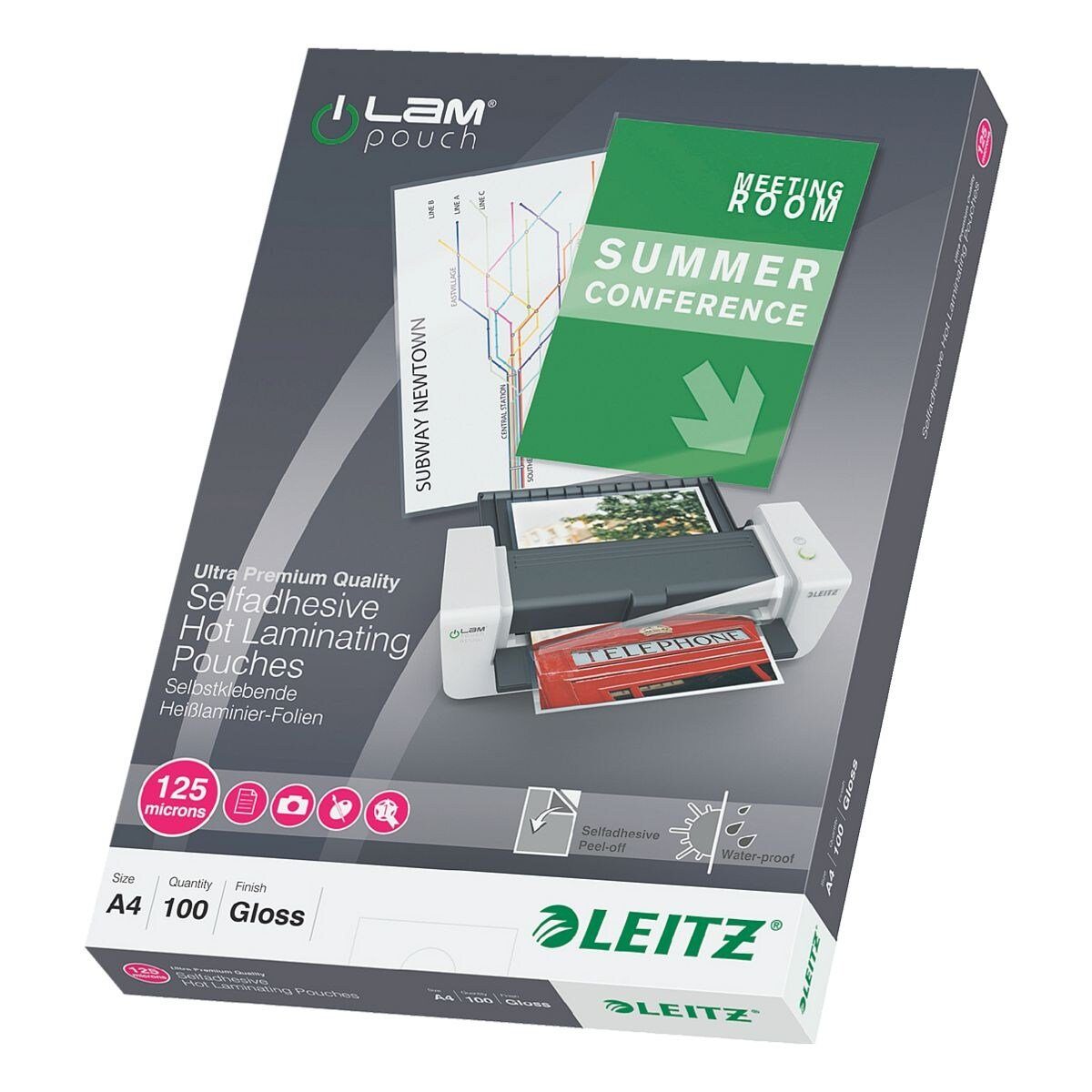 LEITZ Laminierfolie iLAM, A4, 125 mic, glänzend, selbstklebend