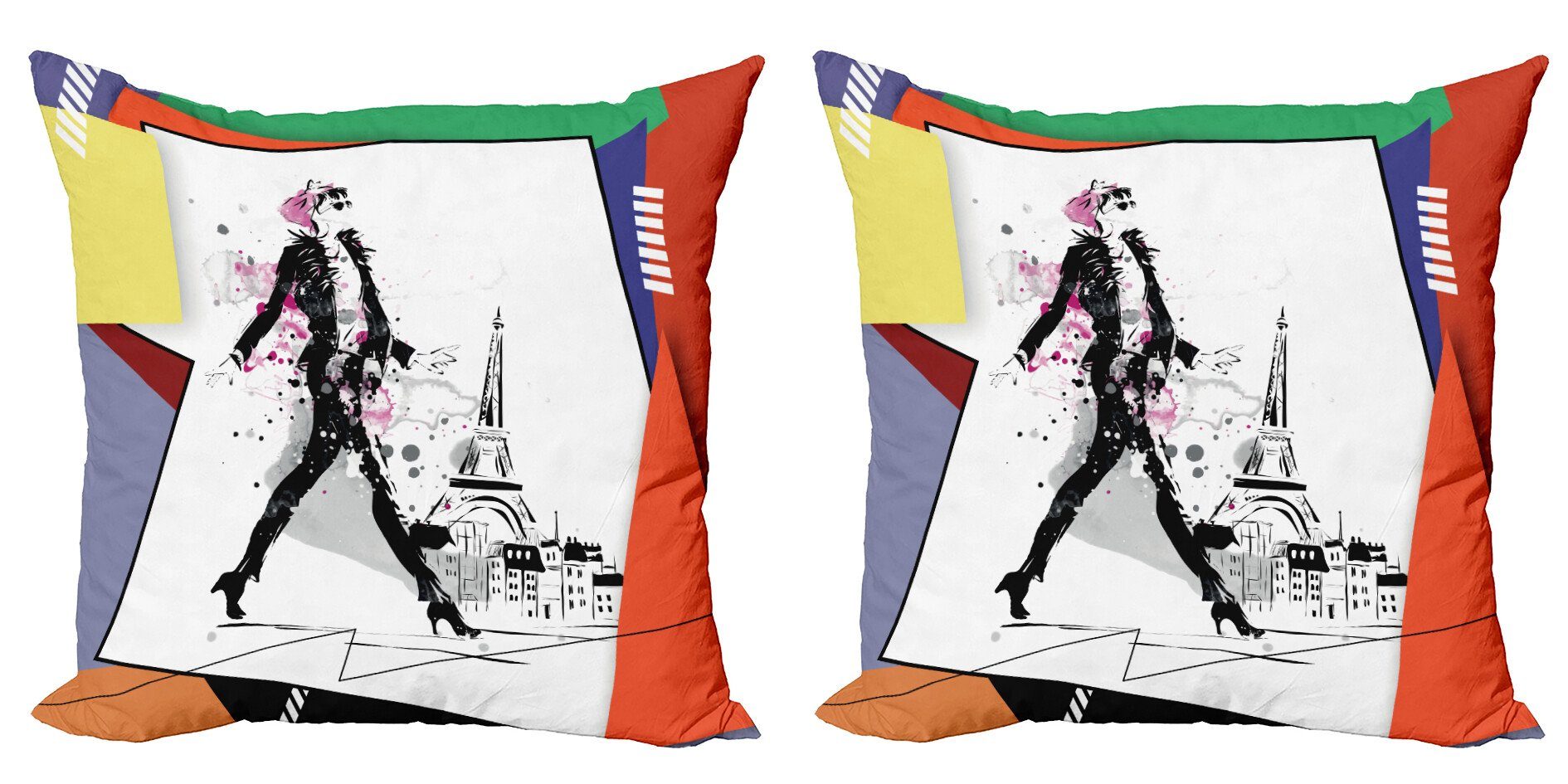 Kissenbezüge Modern Accent Doppelseitiger Digitaldruck, Abakuhaus (2 Stück), Eiffel Turm Gehen Girlrt