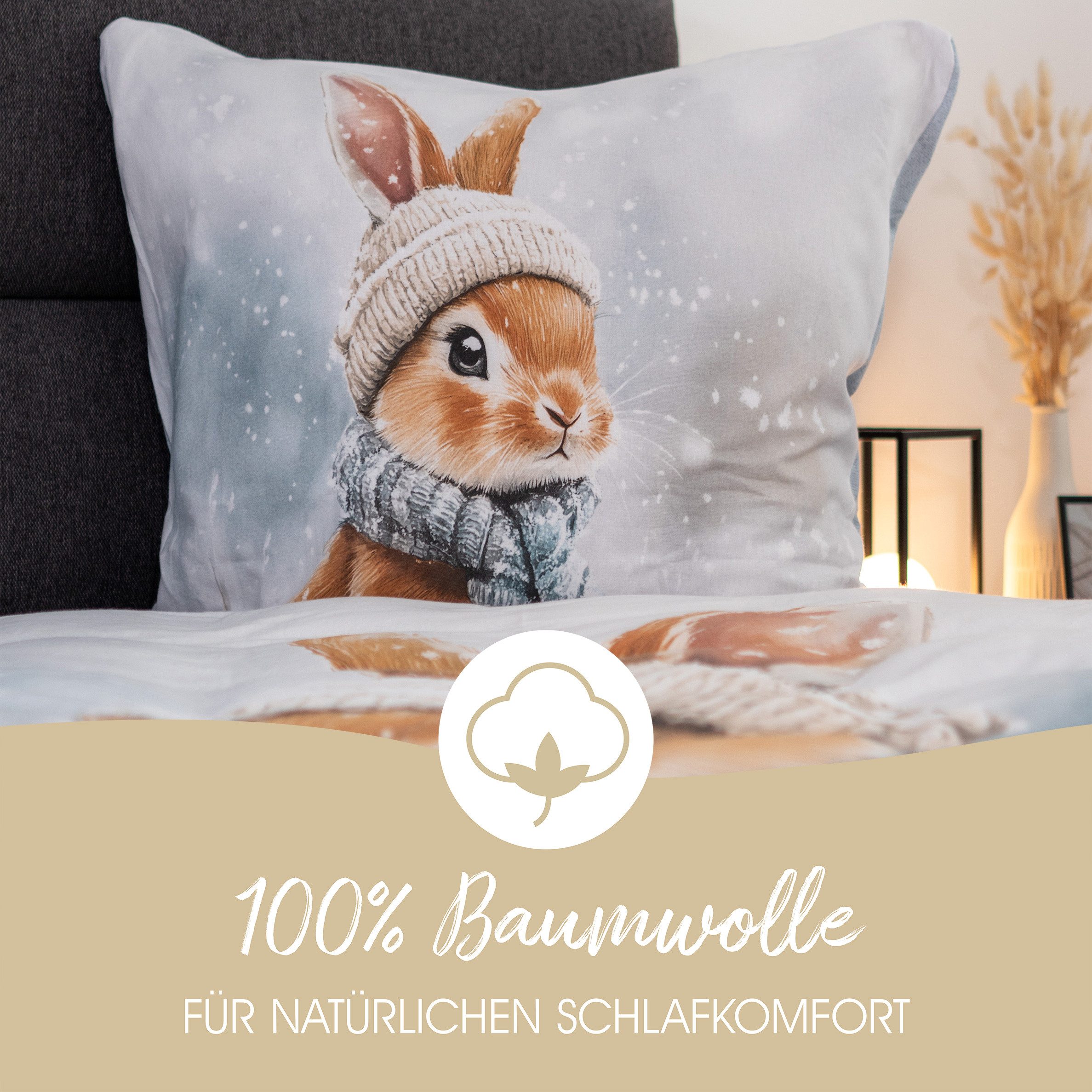 good morning Bettwäsche Comfort Baumwolle, Flanell, 2 teilig, Hase, Winter, Wendebettwäsche – Bild 4 von 5