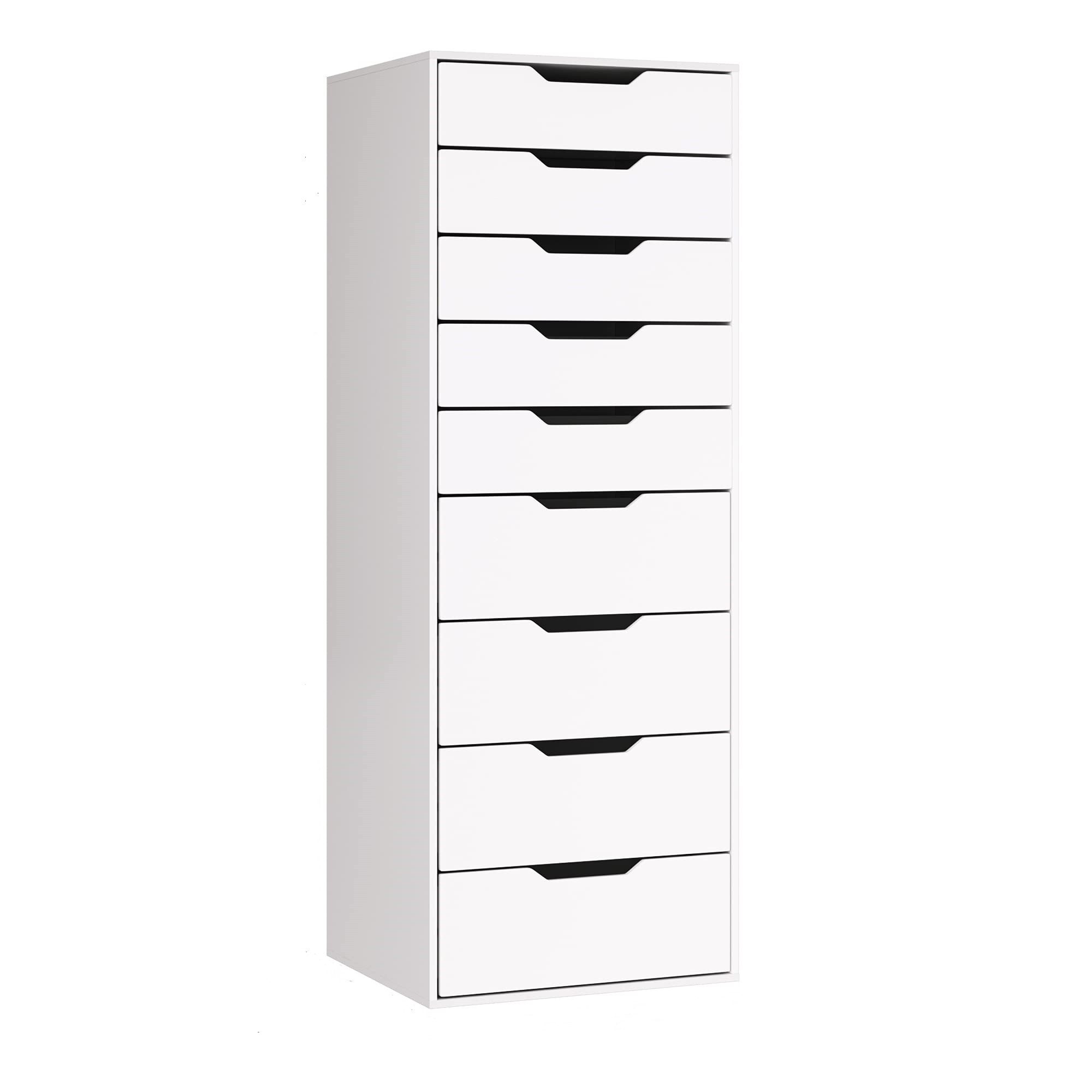 Homfa Kommode Schubladenschrank, Hochkommode, mit 9 Schubladen, schmal, weiß, 45x40x124cm