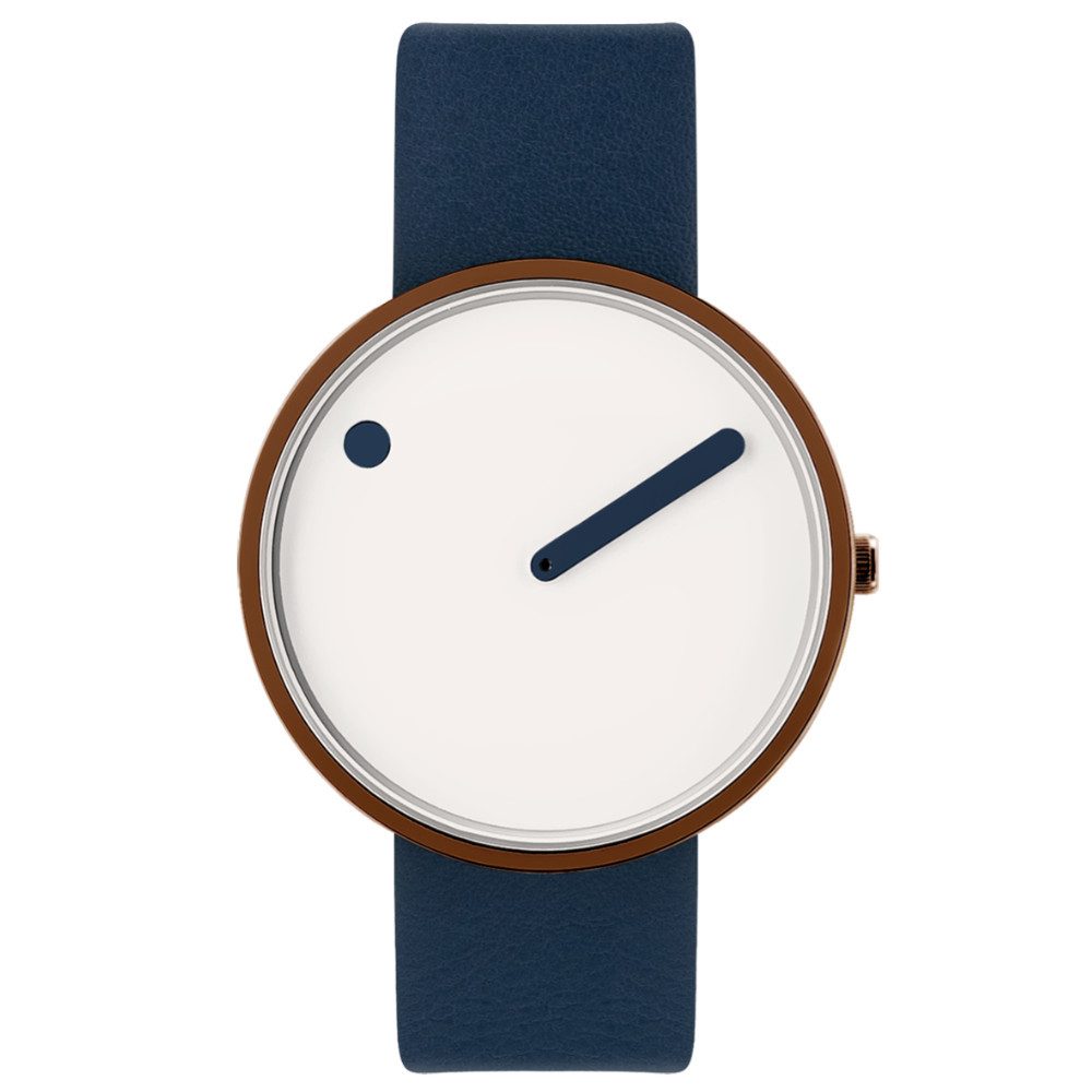 PICTO Quarzuhr 43348-6720C, 40 mm, Creme, Lederband, Mitternachtsblau