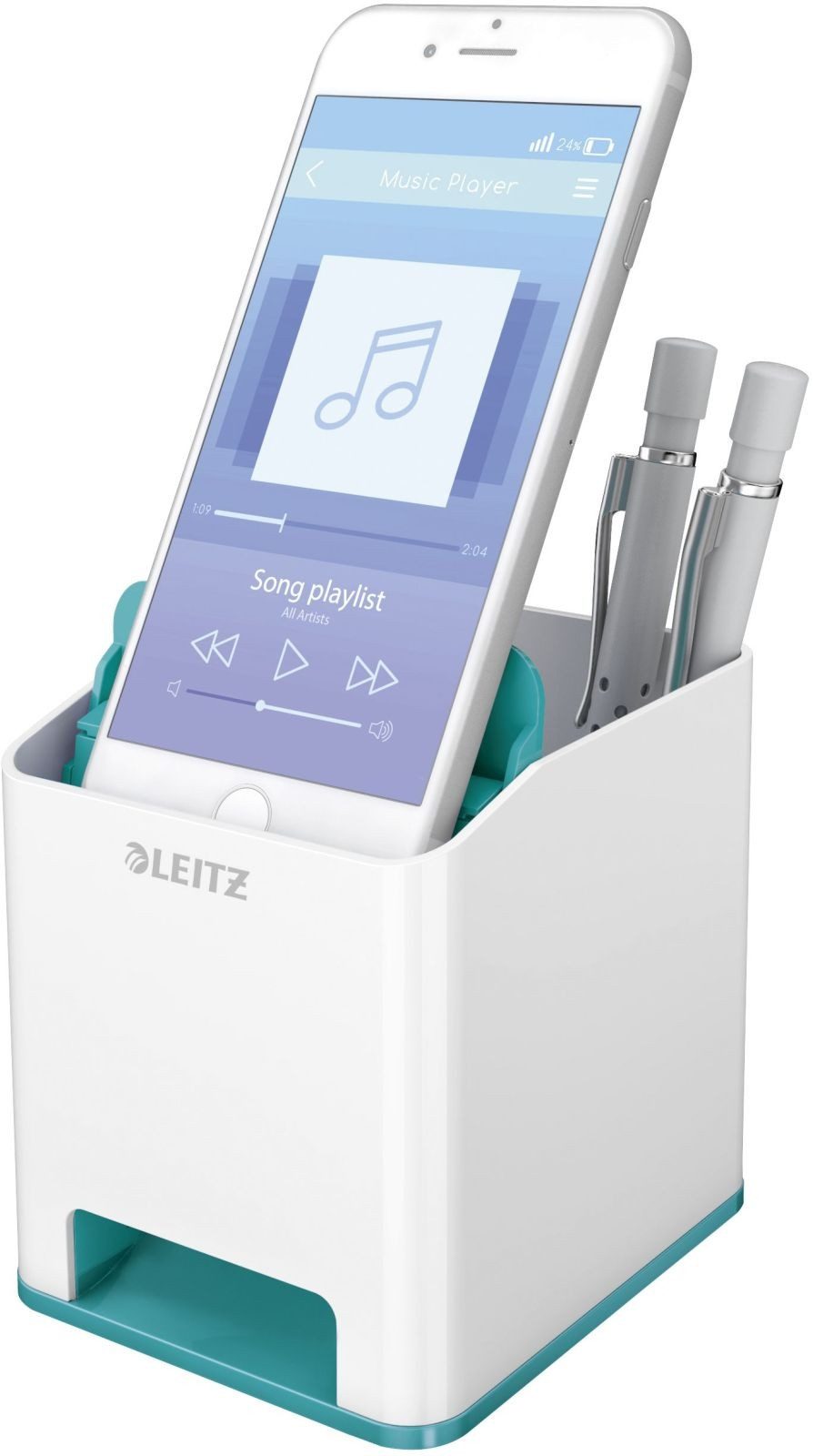 LEITZ Tischaufsatz Stifteköcher Wow Duo Colour Sound weiß/eisblau