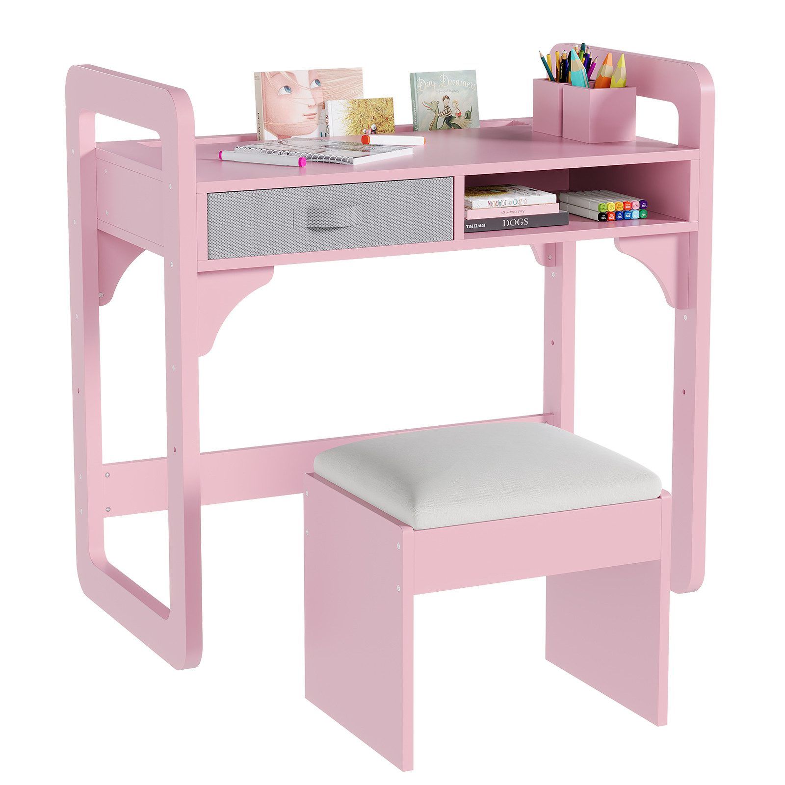 GarveeMore Kinderschreibtisch Schreibtisch- und Stuhlset für Kinder höhenverstellbar 83x46x80cm