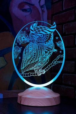 Geschenkelampe LED Nachttischlampe Eule Tier 3D Nachtlicht mit Gravierung Geschenk für Tierliebhaber, Leuchte 7 Farben fest integriert, Eule Fans, Geschenk für Tierfreunde