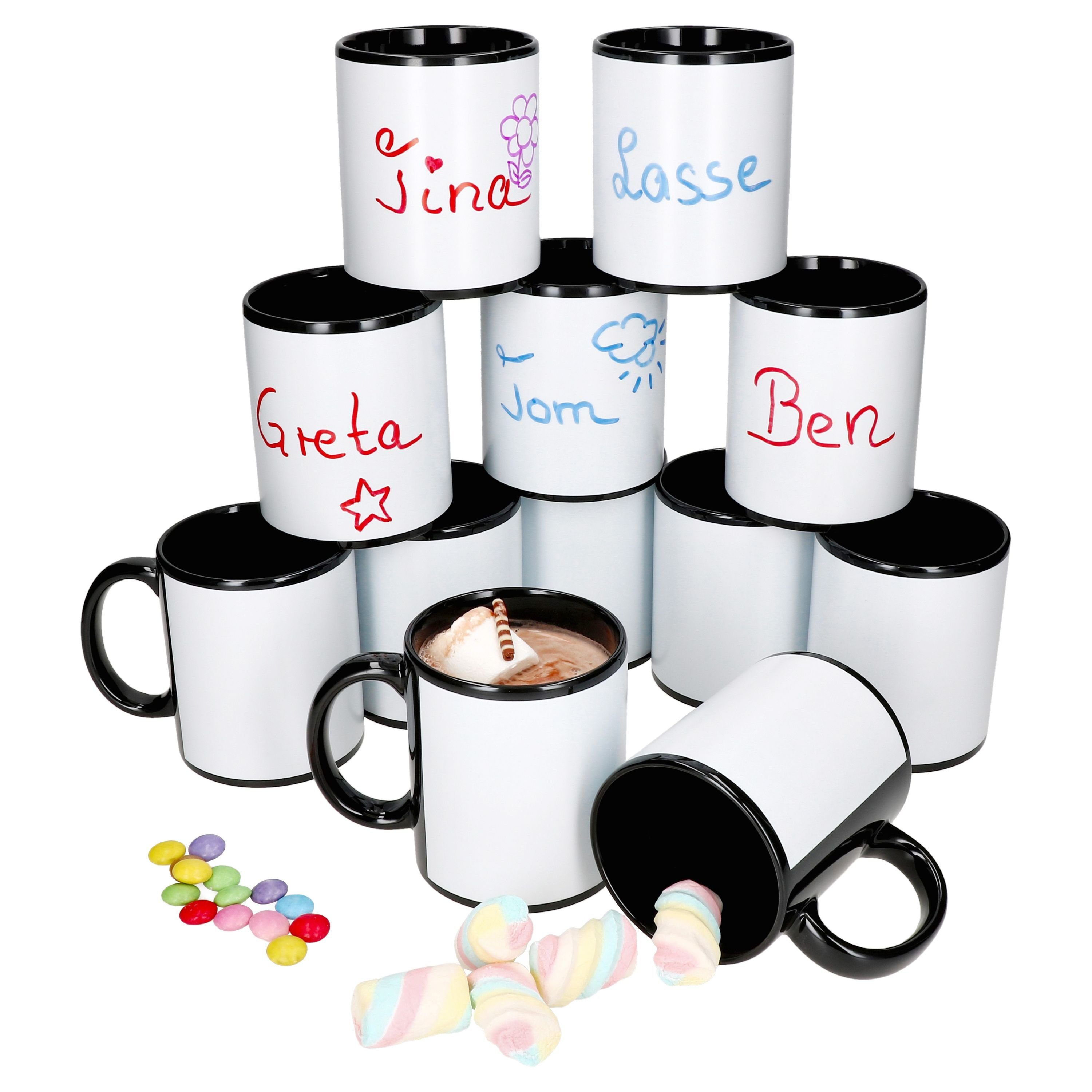 Becher 12x Carina Mehrwegbecher 300ml 12 Personen Kaffeebecher Porzellan