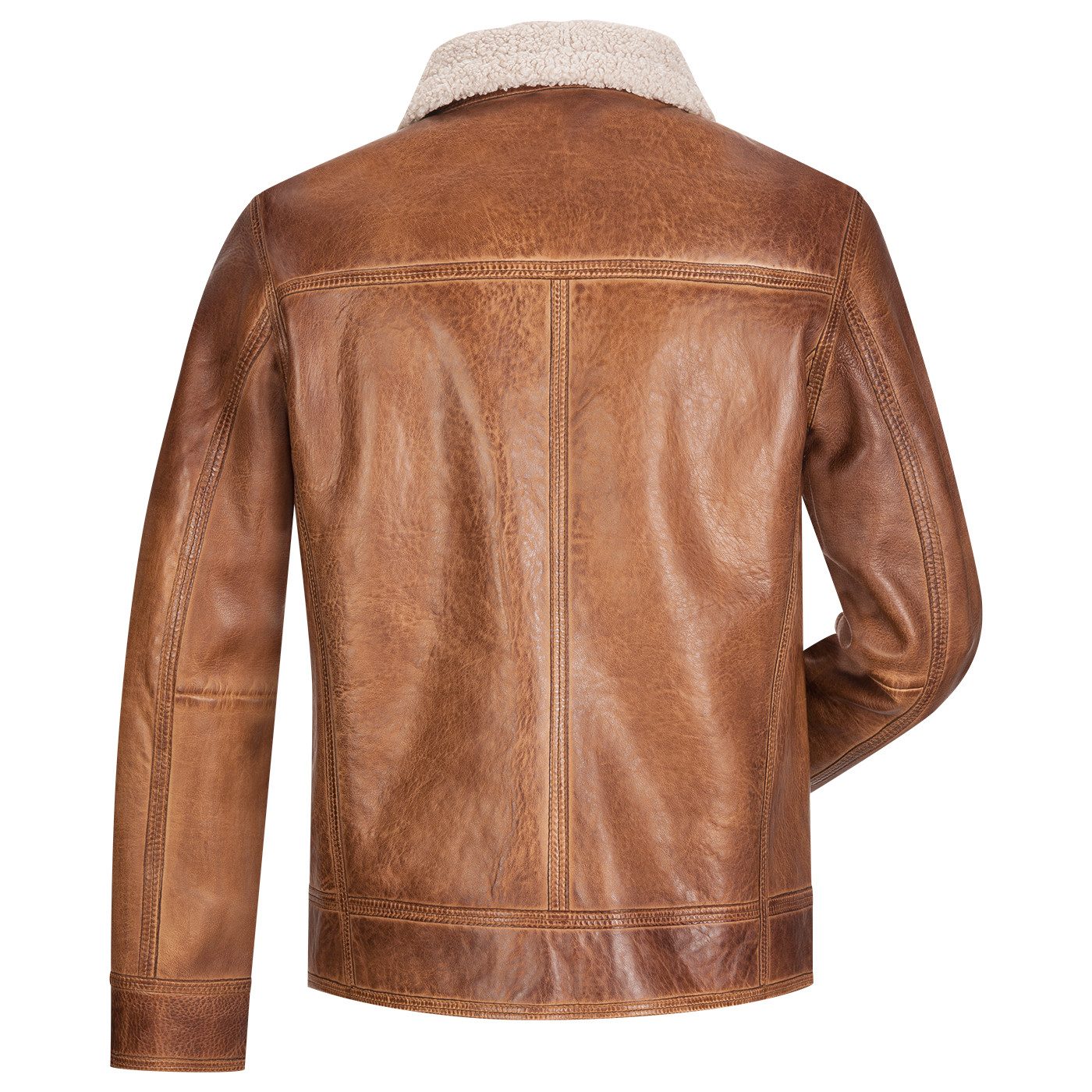 Milestone Lederjacke MSMario Bikerjacke aus genarbtem Lammleder mit Fellkragen