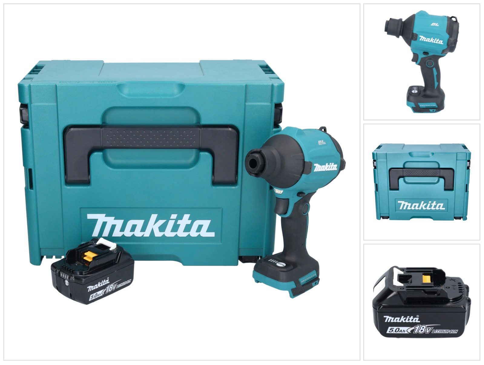 Makita Akku-Laubbläser DAS 180 T1J 18 V Brushless + 1x Akku 5,0 Ah + Makpac - ohne Ladegerät