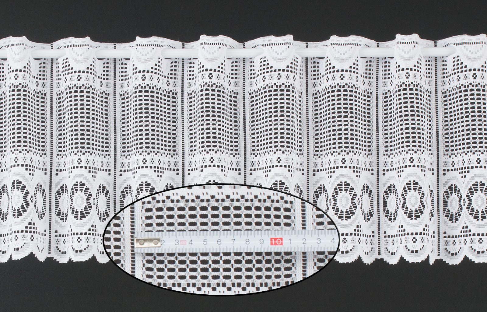 Scheibengardine nach Maß Jacquard gebogt Abschluss, Gardinen Kranzusch, Stangendurchzug (1 St), transparent, Stablöcher, transparent, verschiedene Höhen, Breiten